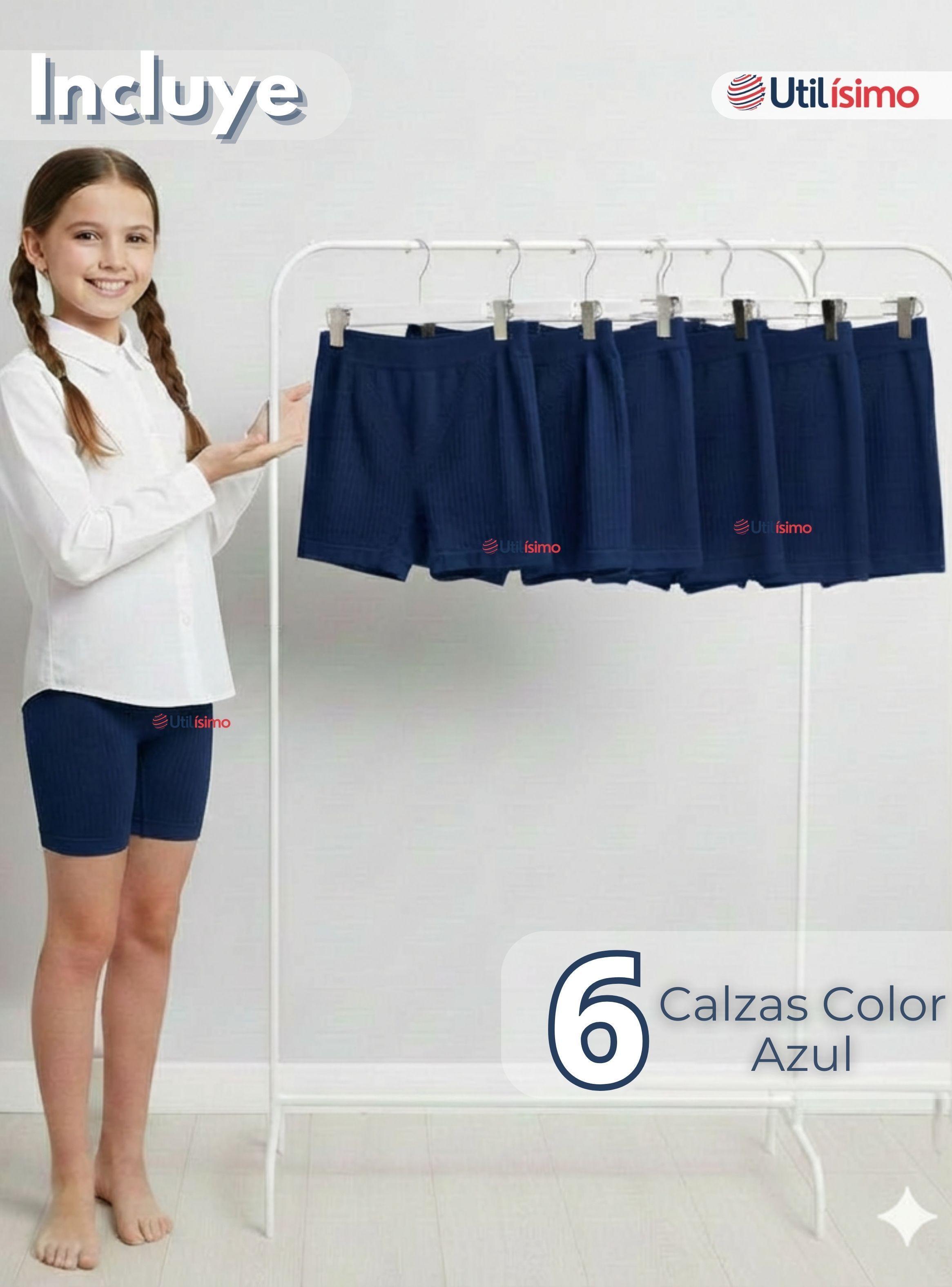 Pack 6 Calzas Cortas Escolar Pata Deportivas para Niña y Juvenil Color Azul-2