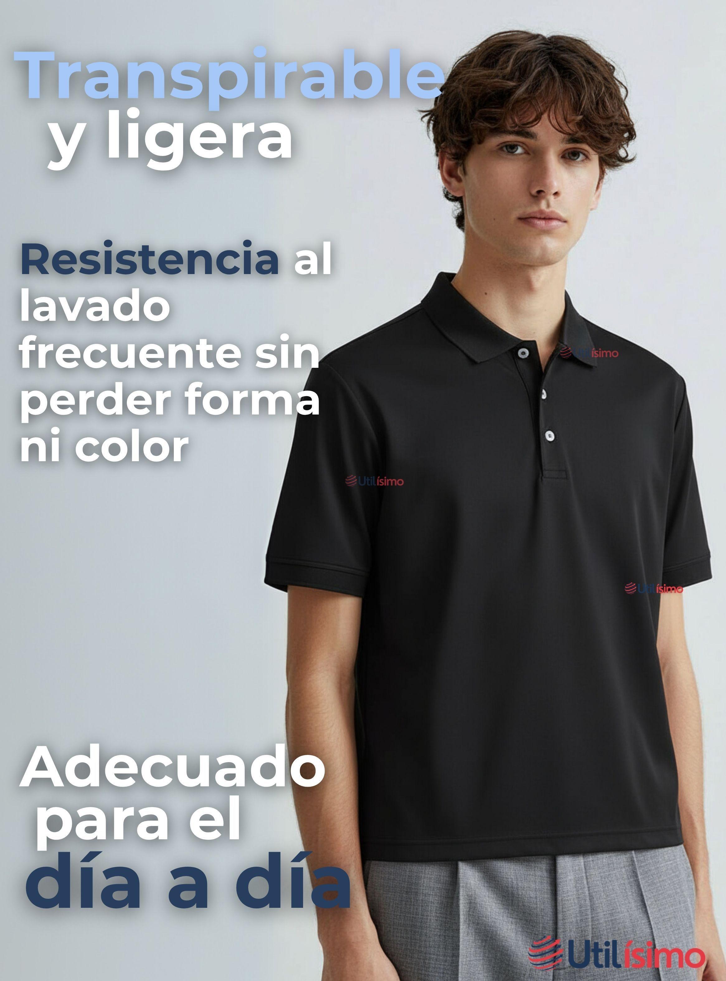 Polera Pique Premium 200g Manga Corta 100% Algodón Textura Suave Chemise Negro Hombre-5