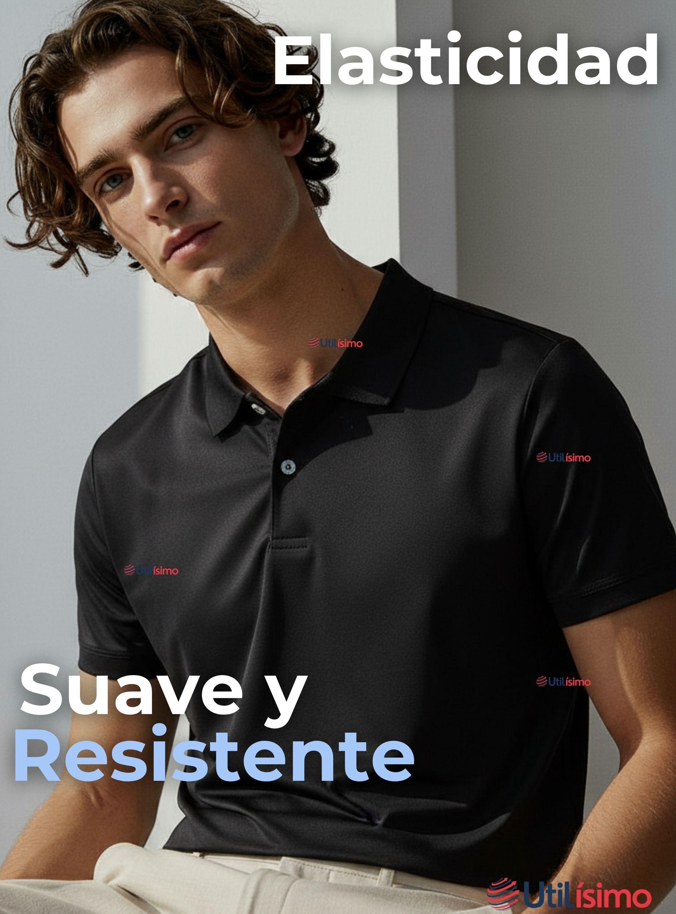 Polera Pique Premium 200g Manga Corta 100% Algodón Textura Suave Chemise Negro Hombre-7