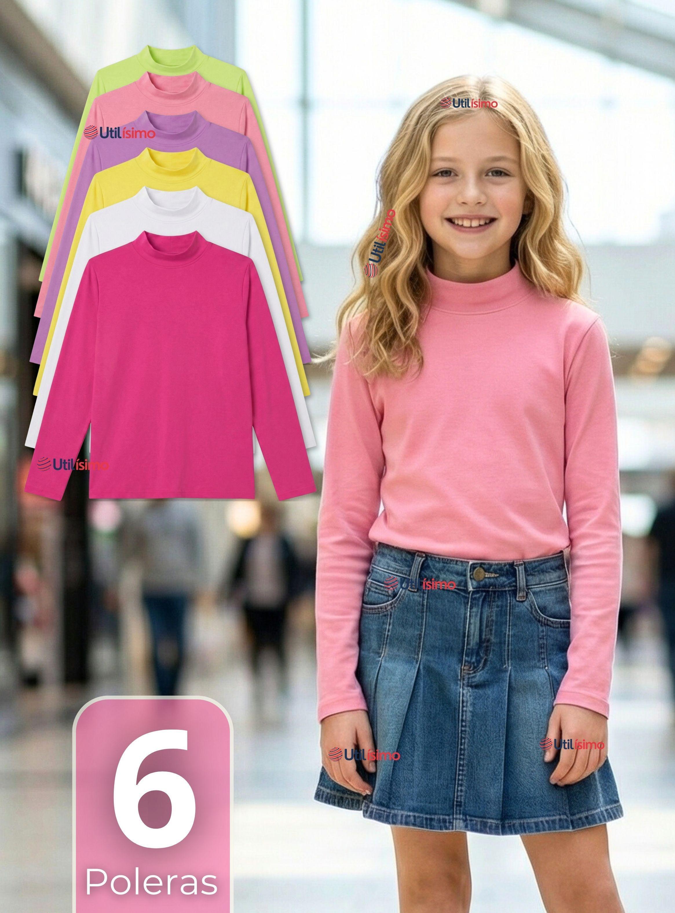 Pack 6 Poleras Camisetas Polar Primera Capa Cuello Beatle Manga Larga Colores Surtido Niñas-0