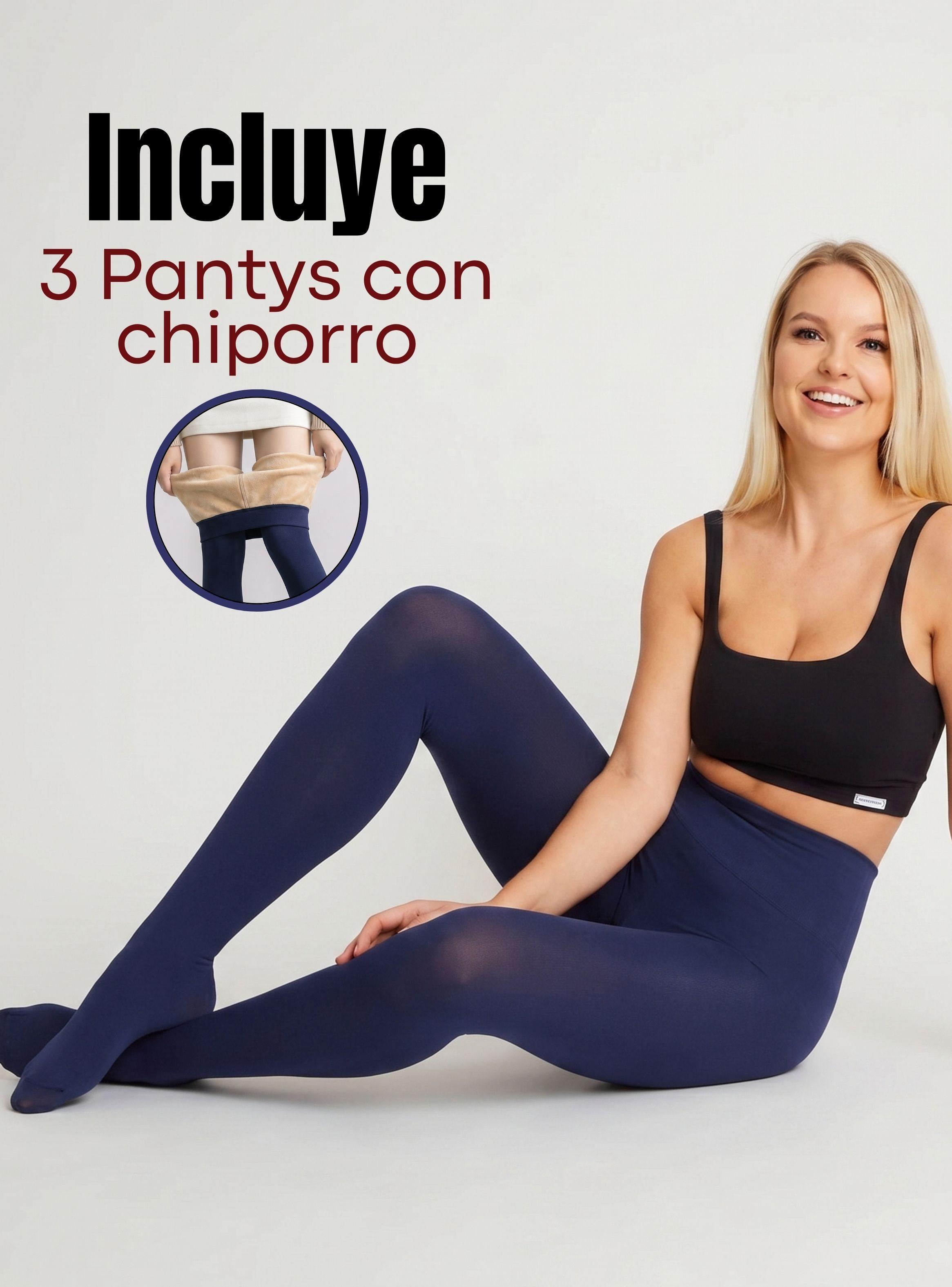 Pack 3 Calzas Pantys Con Chiporro Mujer Elasticada Azul Marino-2