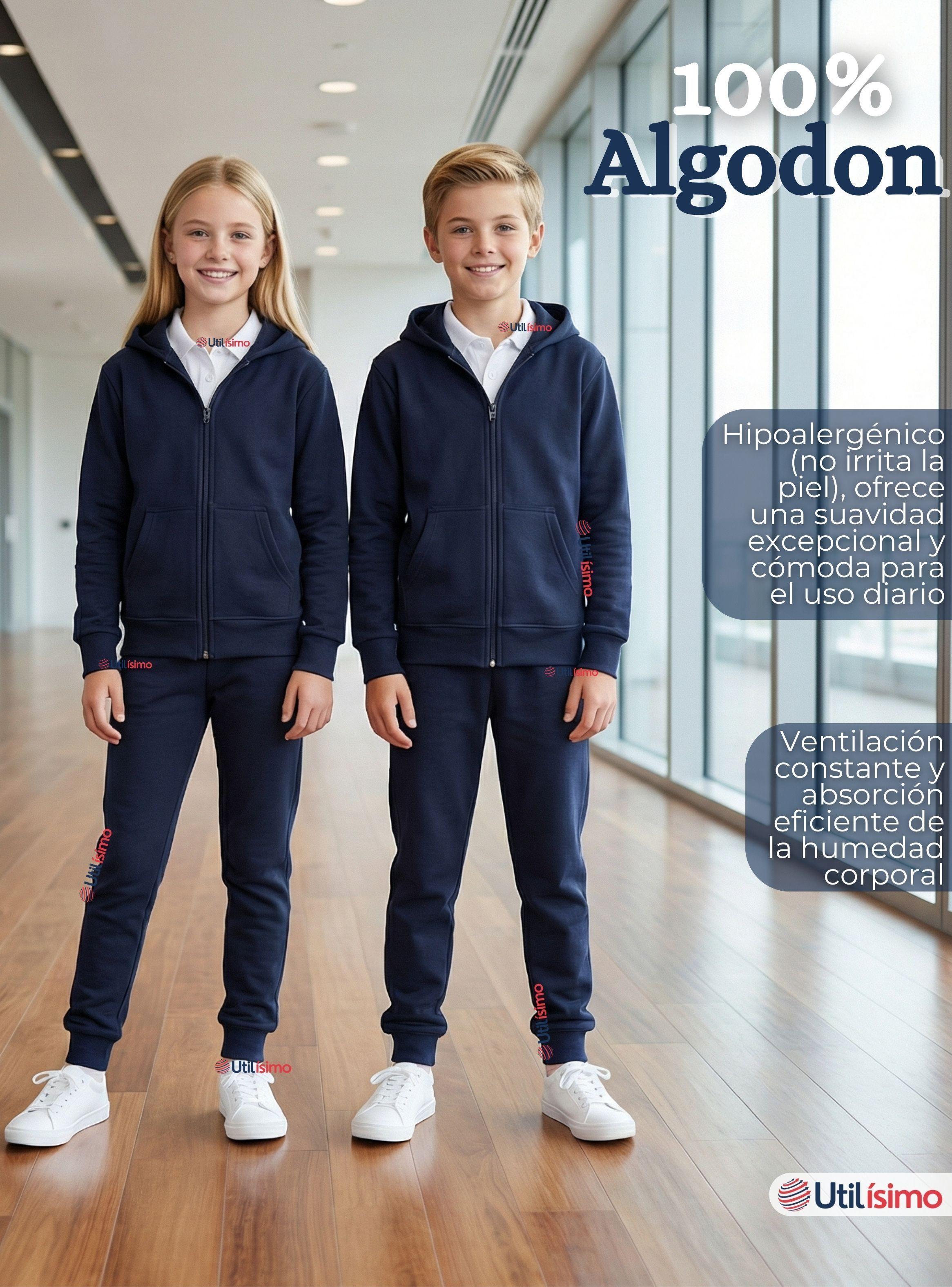 Conjunto Escolar Buzo Pantalón Y Polerón 100% Algodón Niña Unisex Azul 3 a 16 años-7