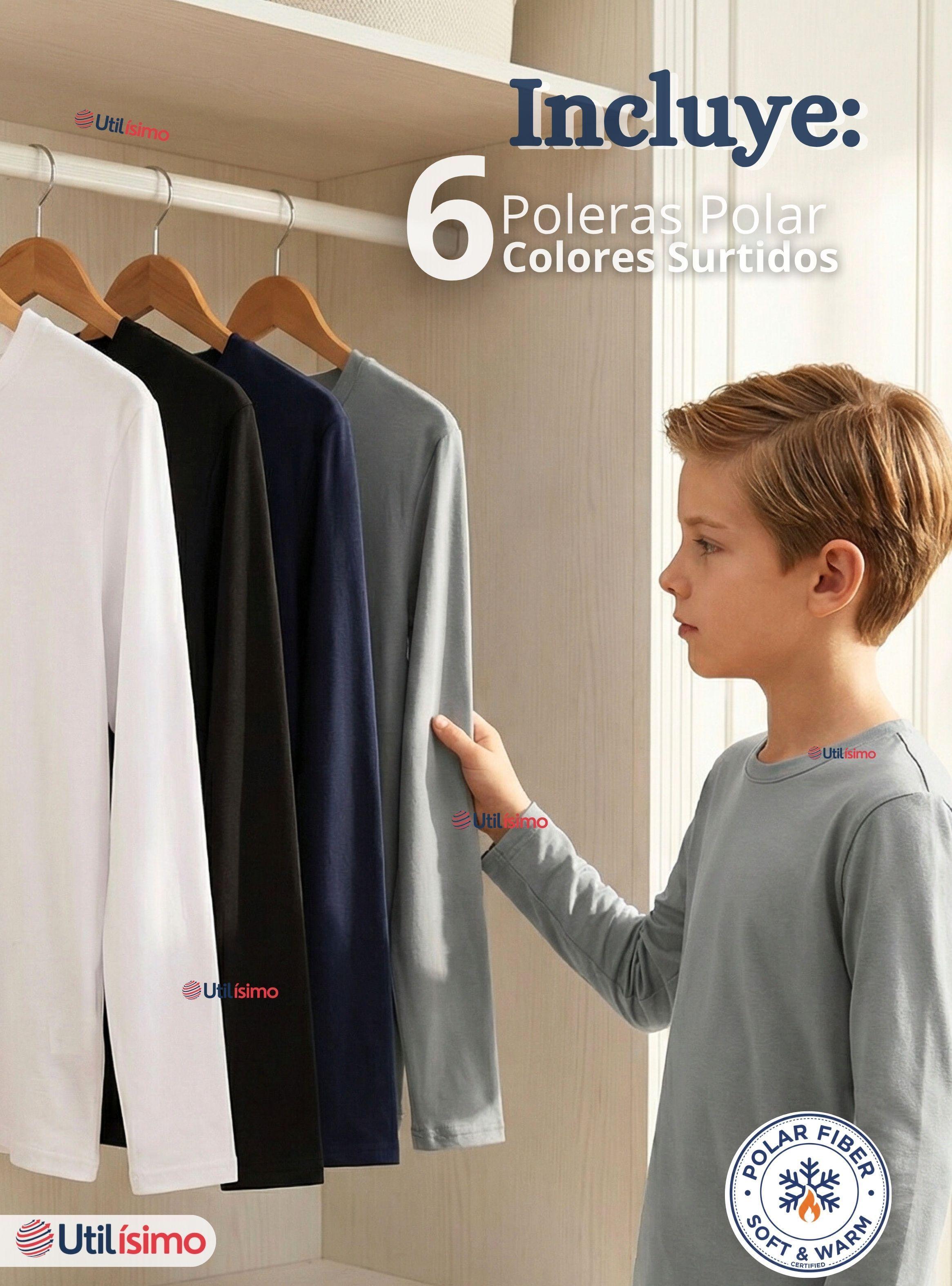 Pack 6 Poleras Camisetas Básica Polar Primera Capa Cuello Redondo Manga Larga Colores Surtido Niño-2