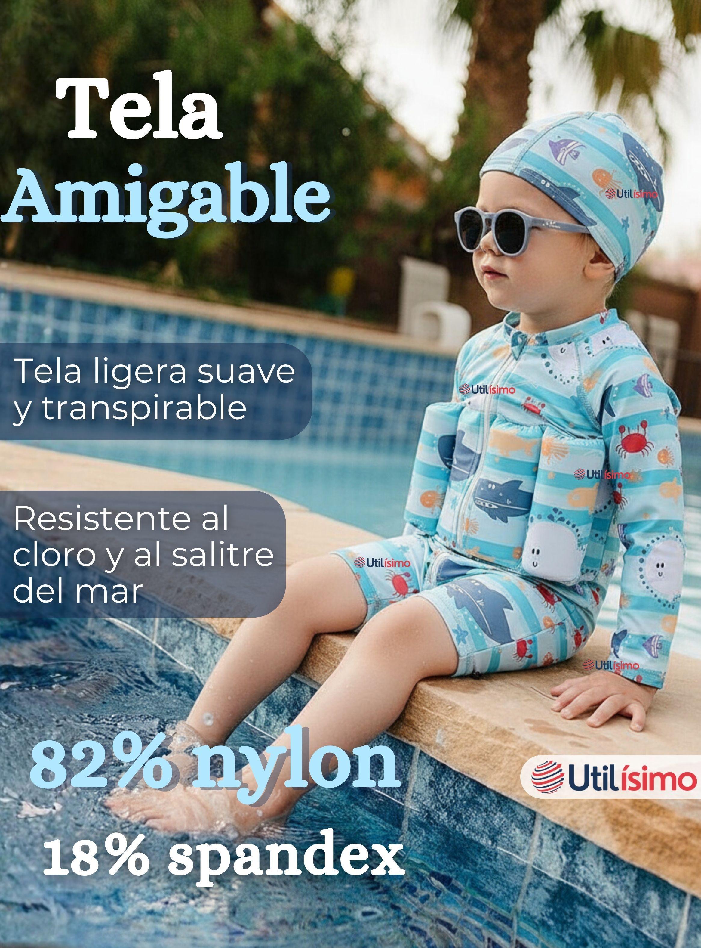 Traje de Baño Enterito con Flotador y Gorro de Baño para Niño 2 Piezas 9 a 36 Meses Blue Sea-7