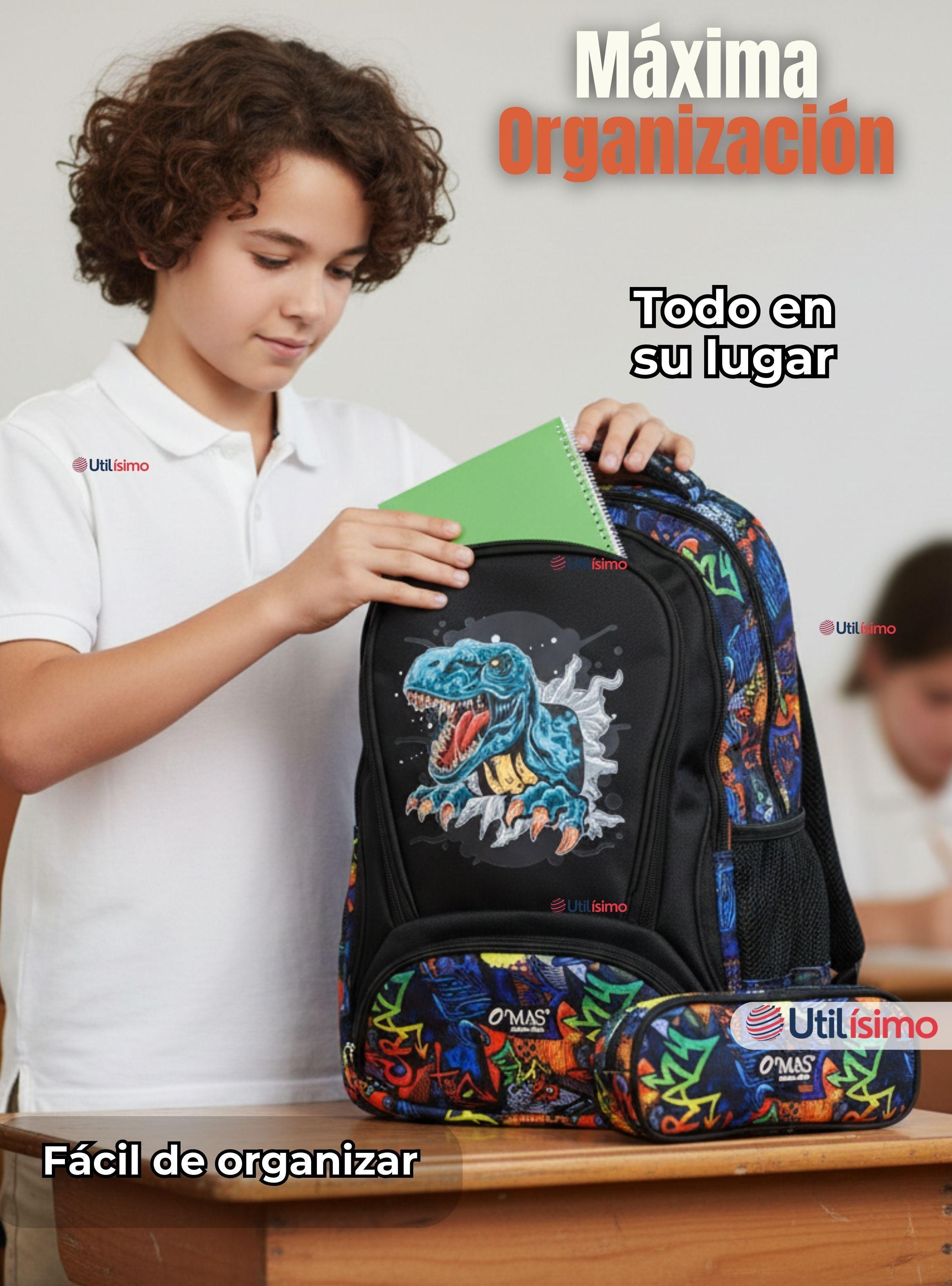 Mochila Escolar Kit + Estuche y Lonchera 45 cm Tela Oxford Dinosaurio para Niños-6