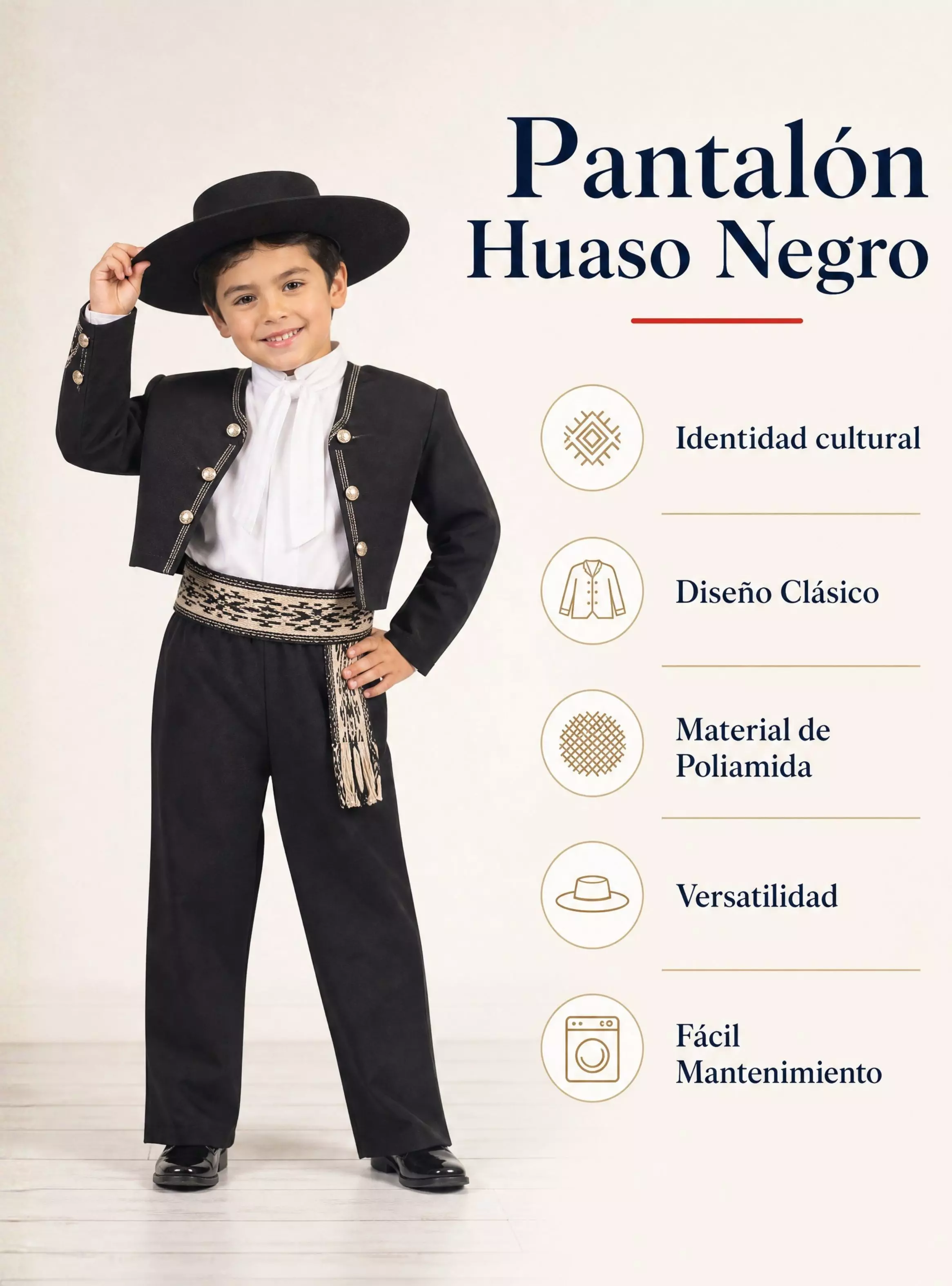 Pantalón Huaso Negro Niño Vestuario Típico Fiestas Patrias-3