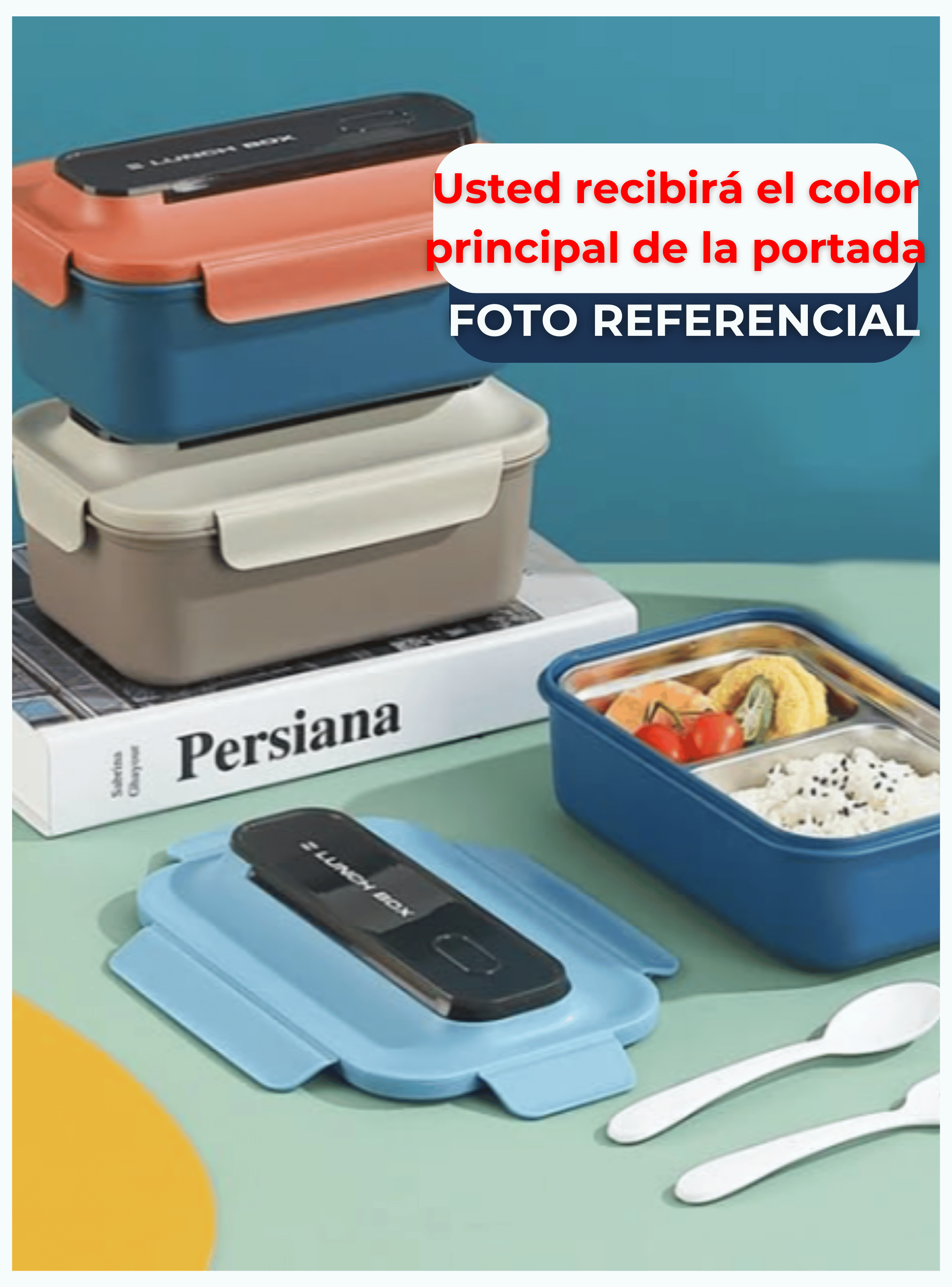 Fiambrera Contenedor 800 ml Térmico 2 Divisiones Táper Hermético Acero Inox Blue-3