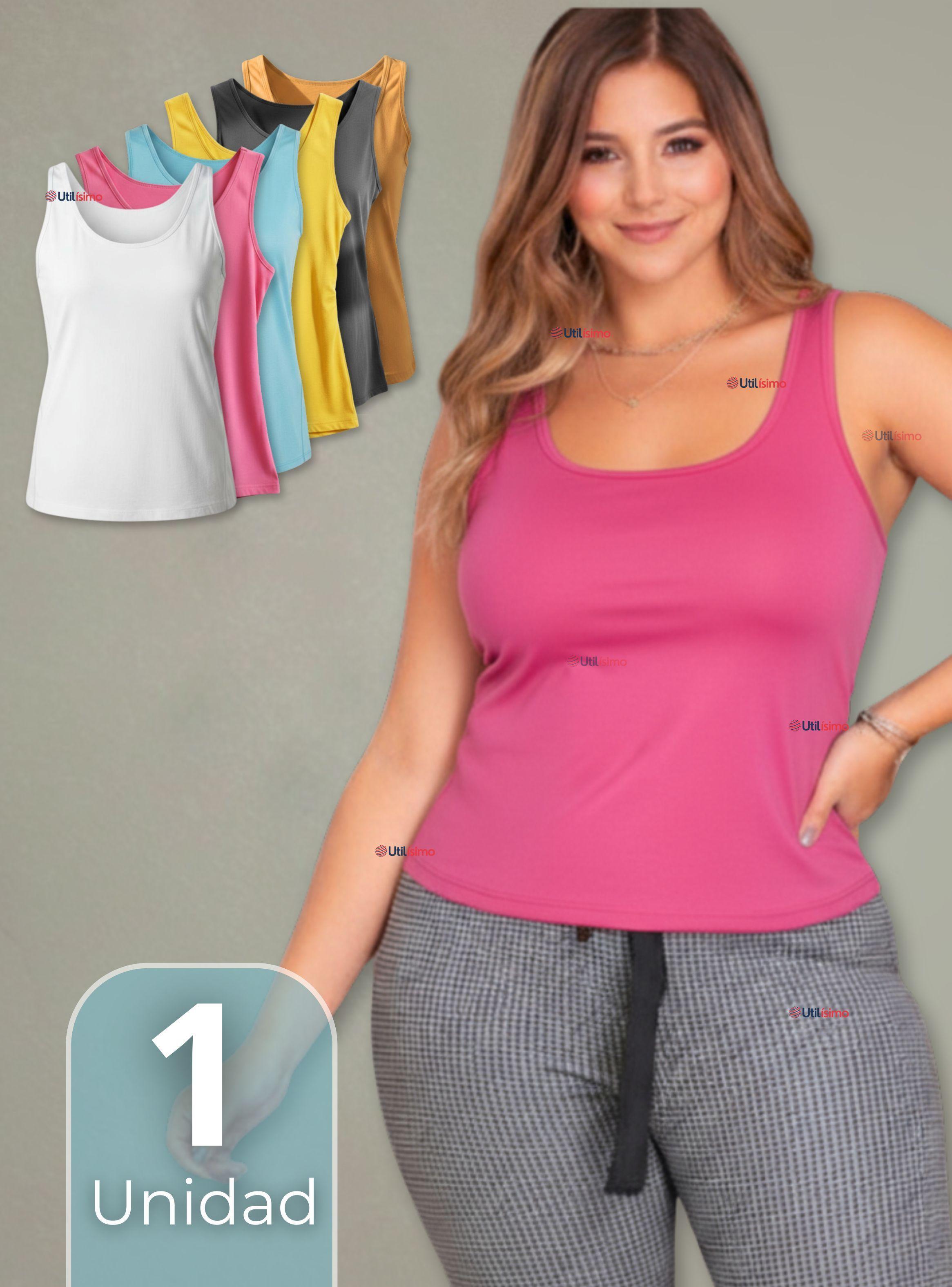 Polera Camiseta Sin Mangas Fibra 100% Bambú Básica Elástica Mujer Colores Surtidos-0