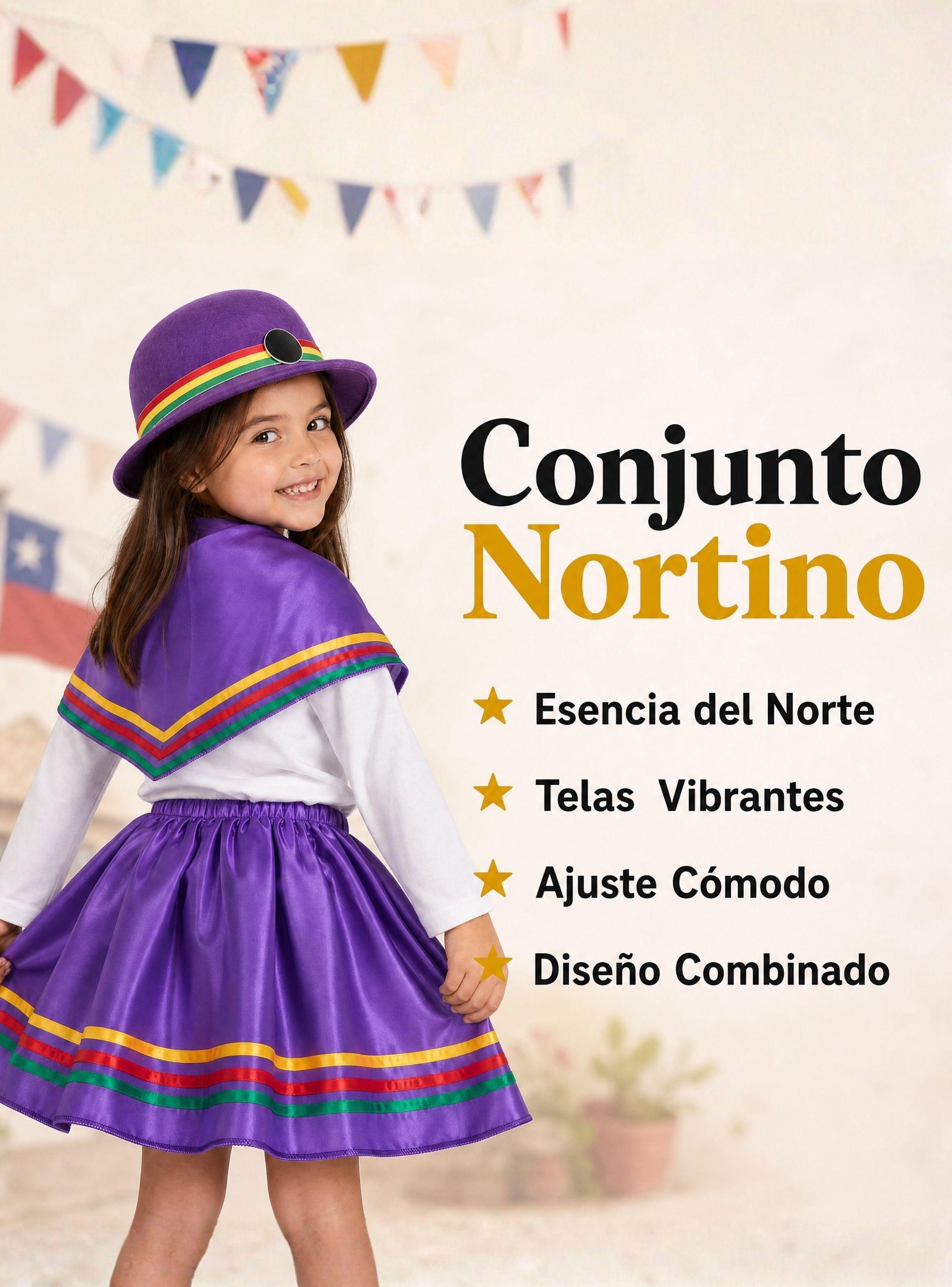 Traje Nortino Niña de 3 Piezas Color Morado Baile Típico Fiestas Patrias-3