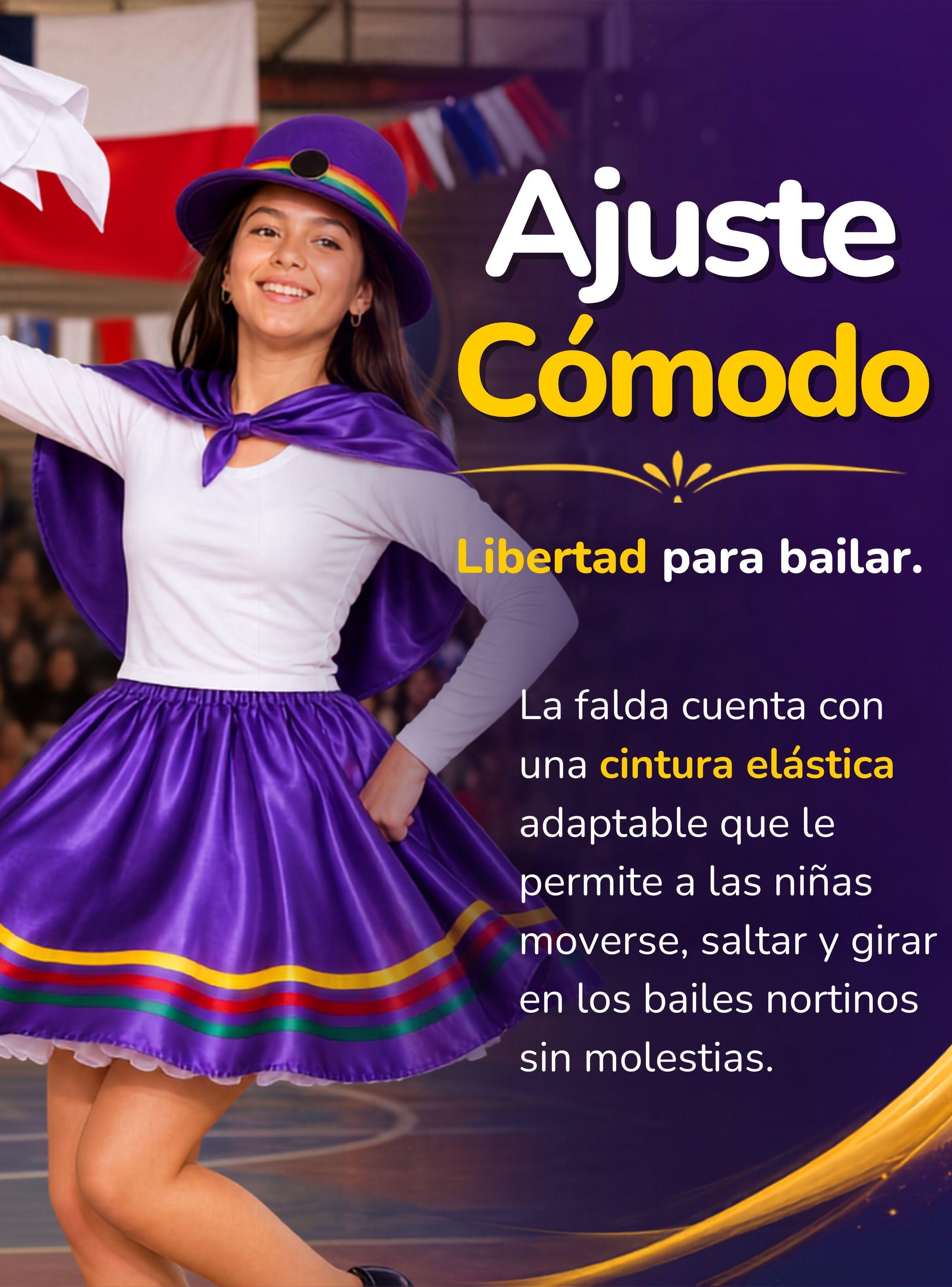 Traje Nortino Niña de 3 Piezas Color Morado Baile Típico Fiestas Patrias-5