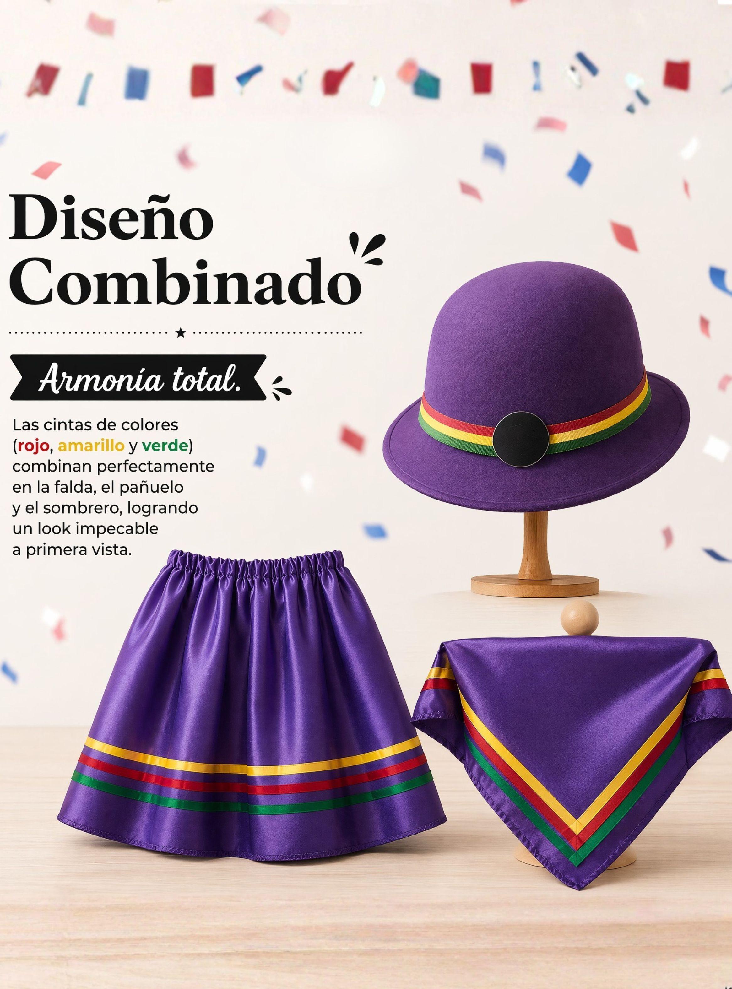 Traje Nortino Niña de 3 Piezas Color Morado Baile Típico Fiestas Patrias-6