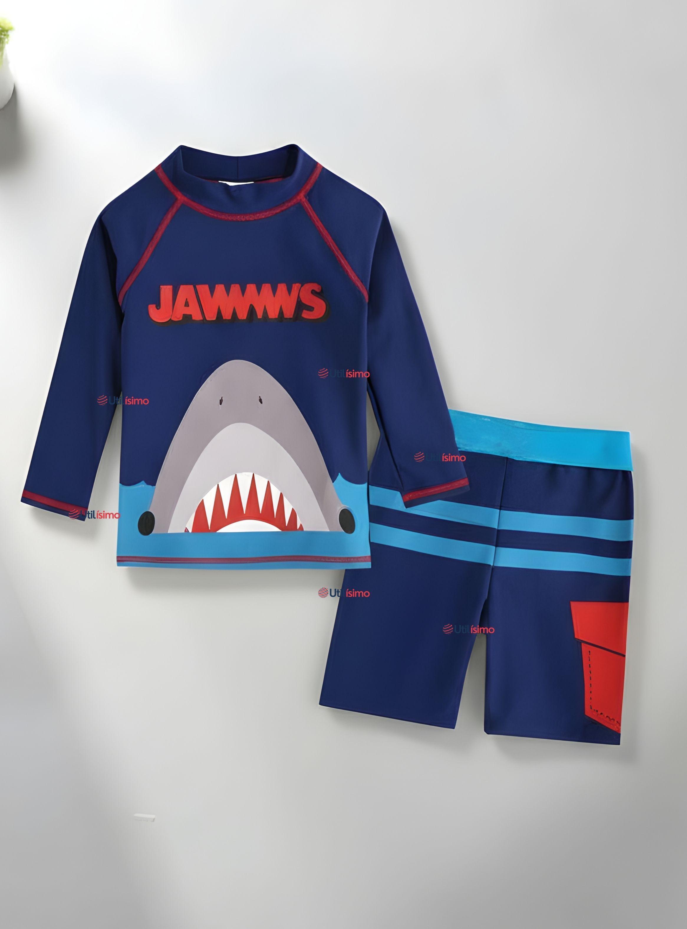 Traje De Baño 2 piezas Polera Manga Larga y Pantalón Corto Niños 3 a 11 años Blue Shark-0