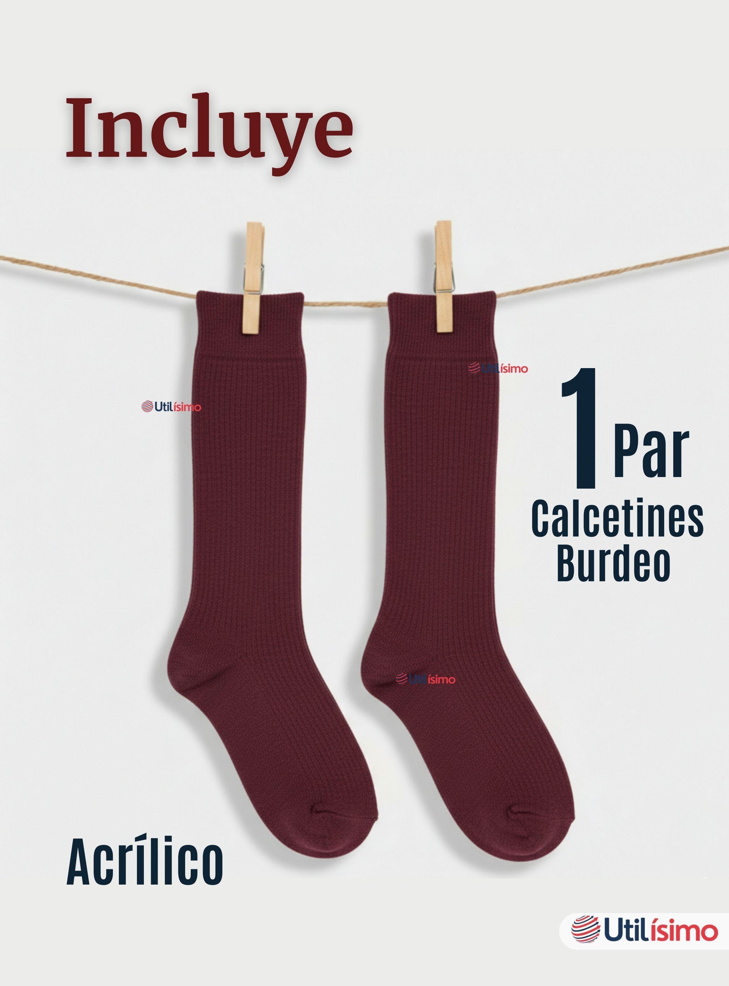 Calcetín Escolar Largo Acrílico Burdeo para Niñas Juvenil Color Vino-2