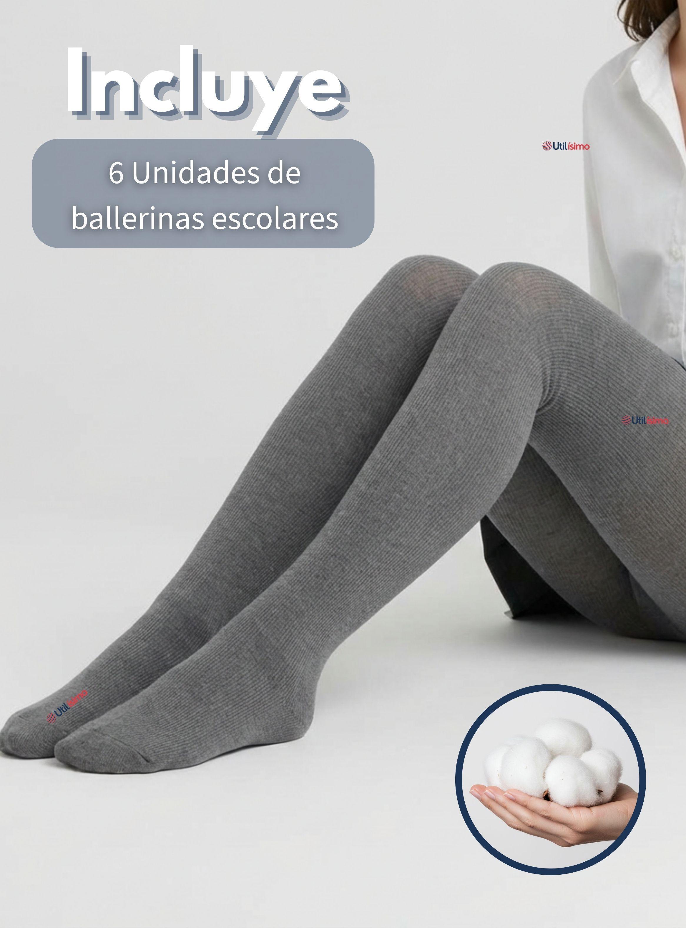 Pack 6 Ballerinas Elasticadas Escolares para Niña Algodón Gris-2