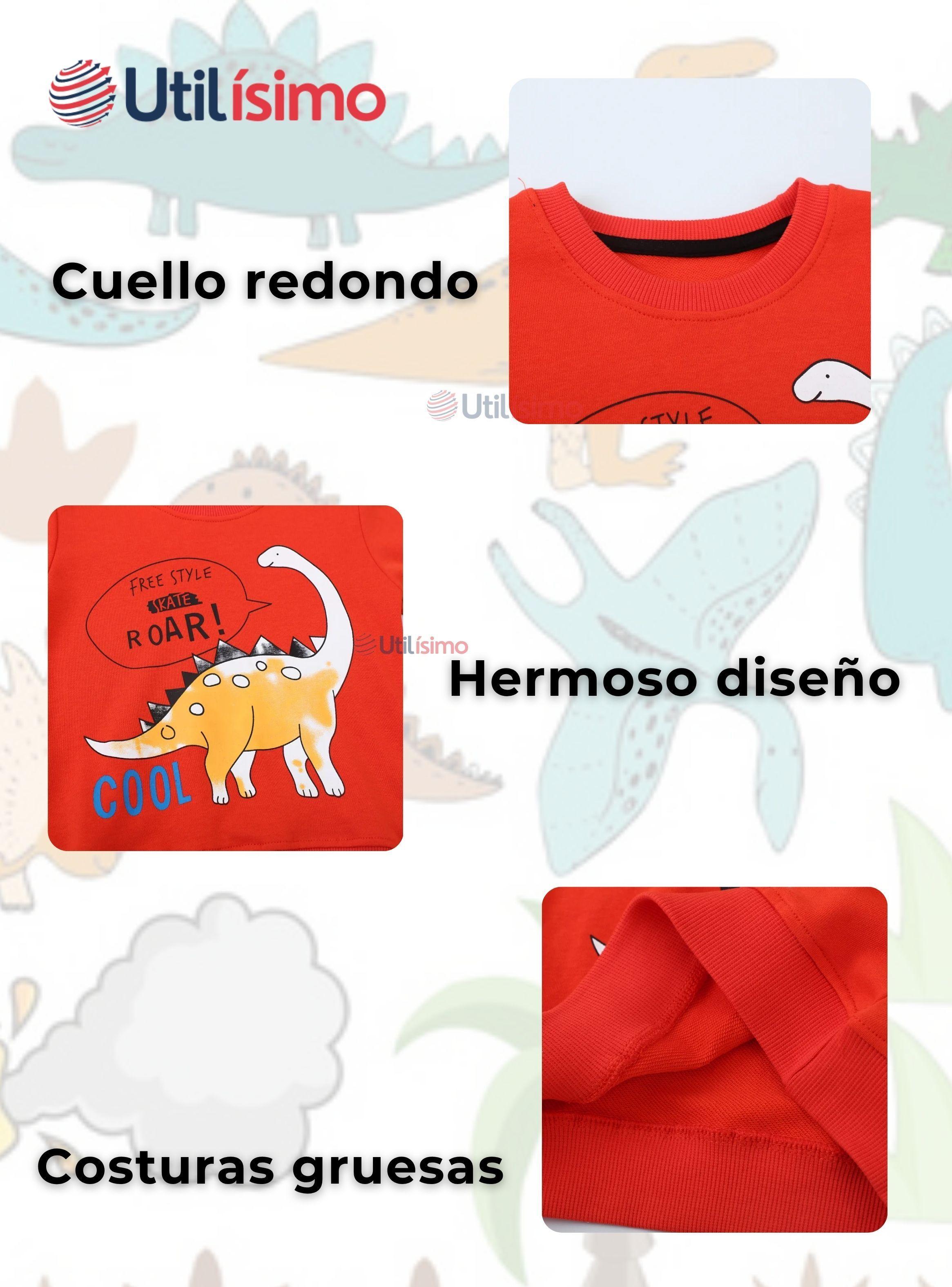  Polerón Algodón Cuello Redondo Niños Naranja Dinosaurio-3