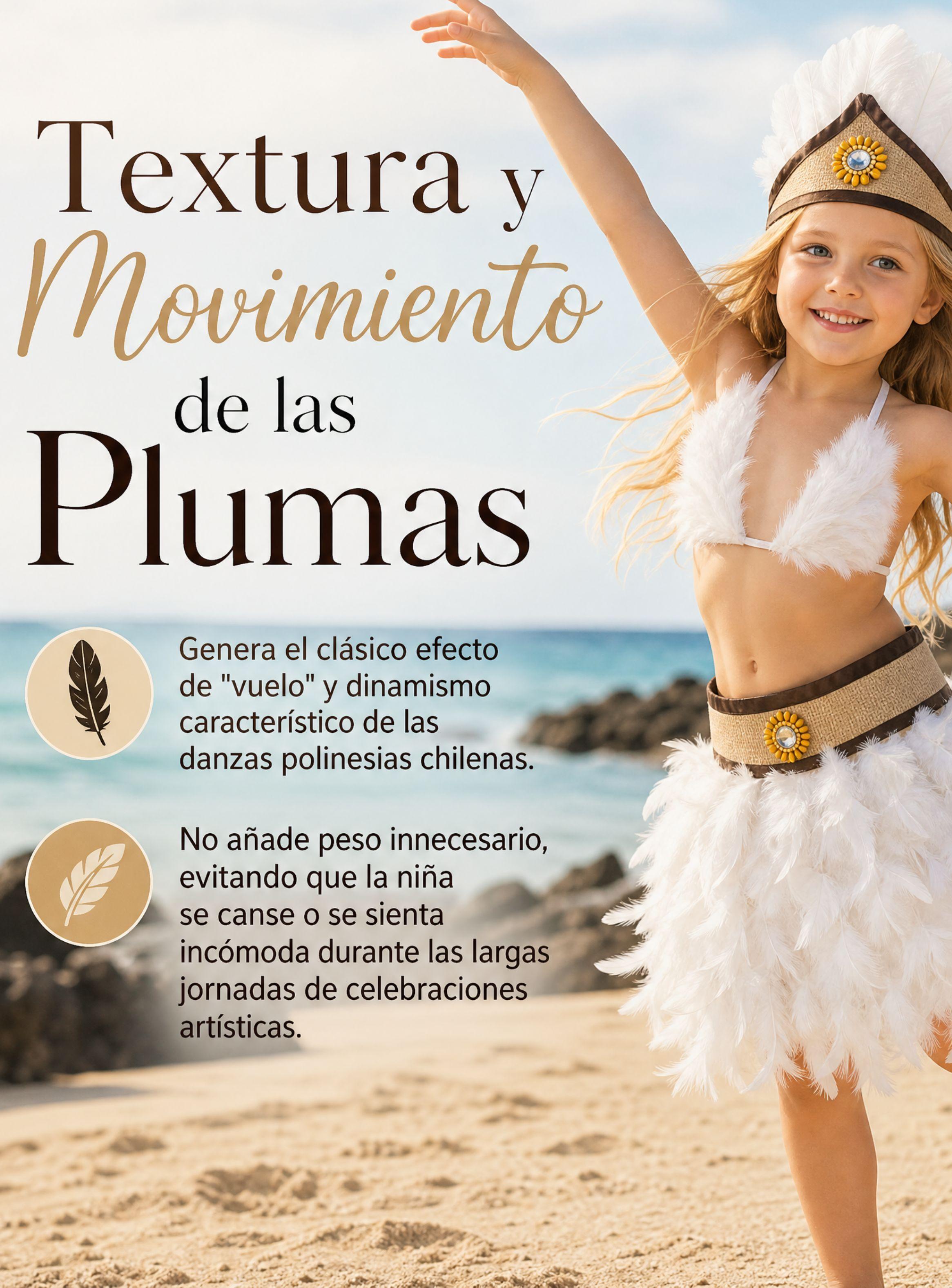 Traje Pascuense Típico Blanco Con Plumas 3 Piezas Niña Rapa Nui Fiestas Patrias-6