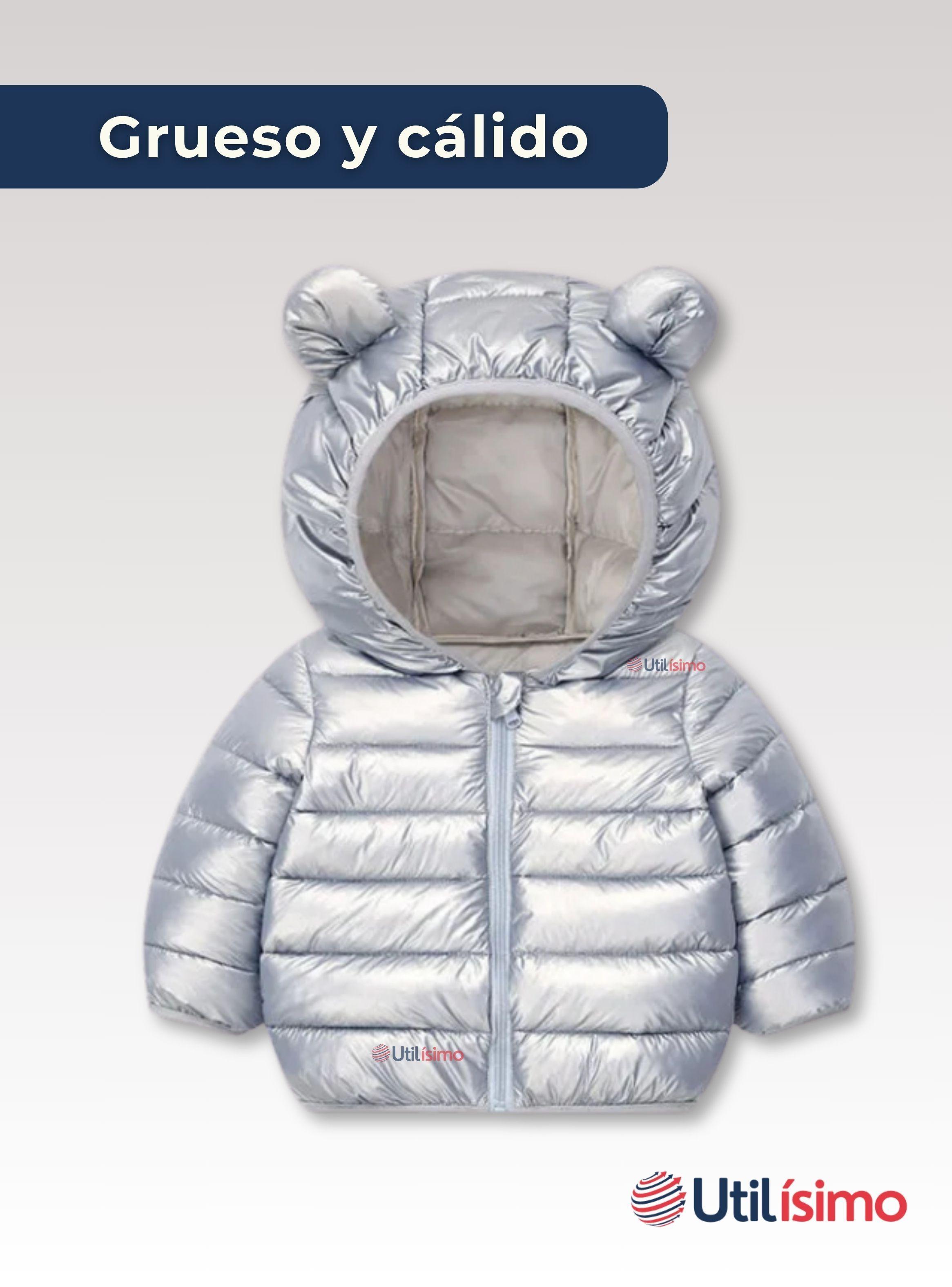 Parka Con Capucha Manga Larga Niña Orejitas Gris Metalizado-3