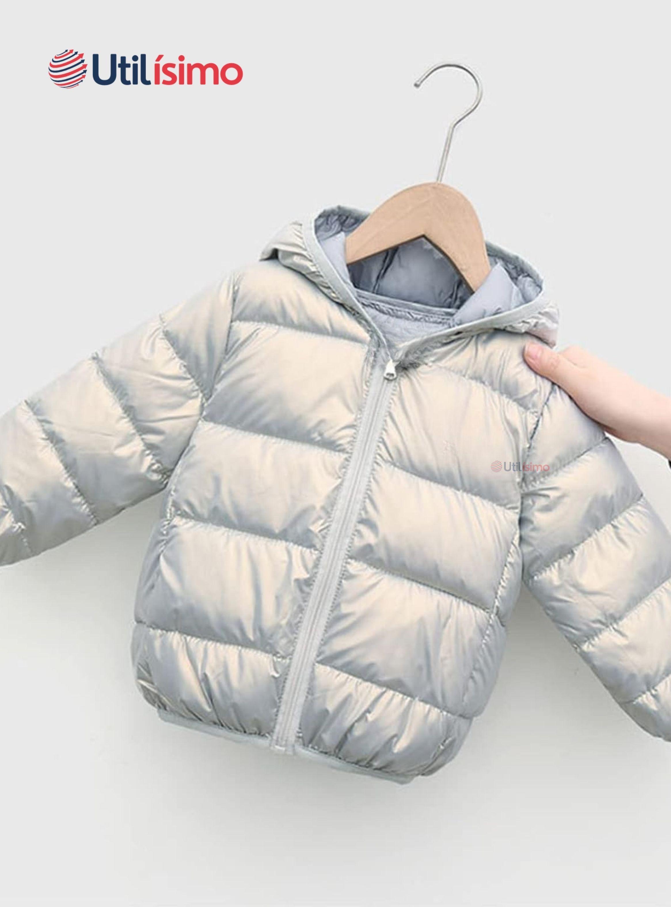 Parka Con Capucha Manga Larga Niña Orejitas Gris Metalizado-4