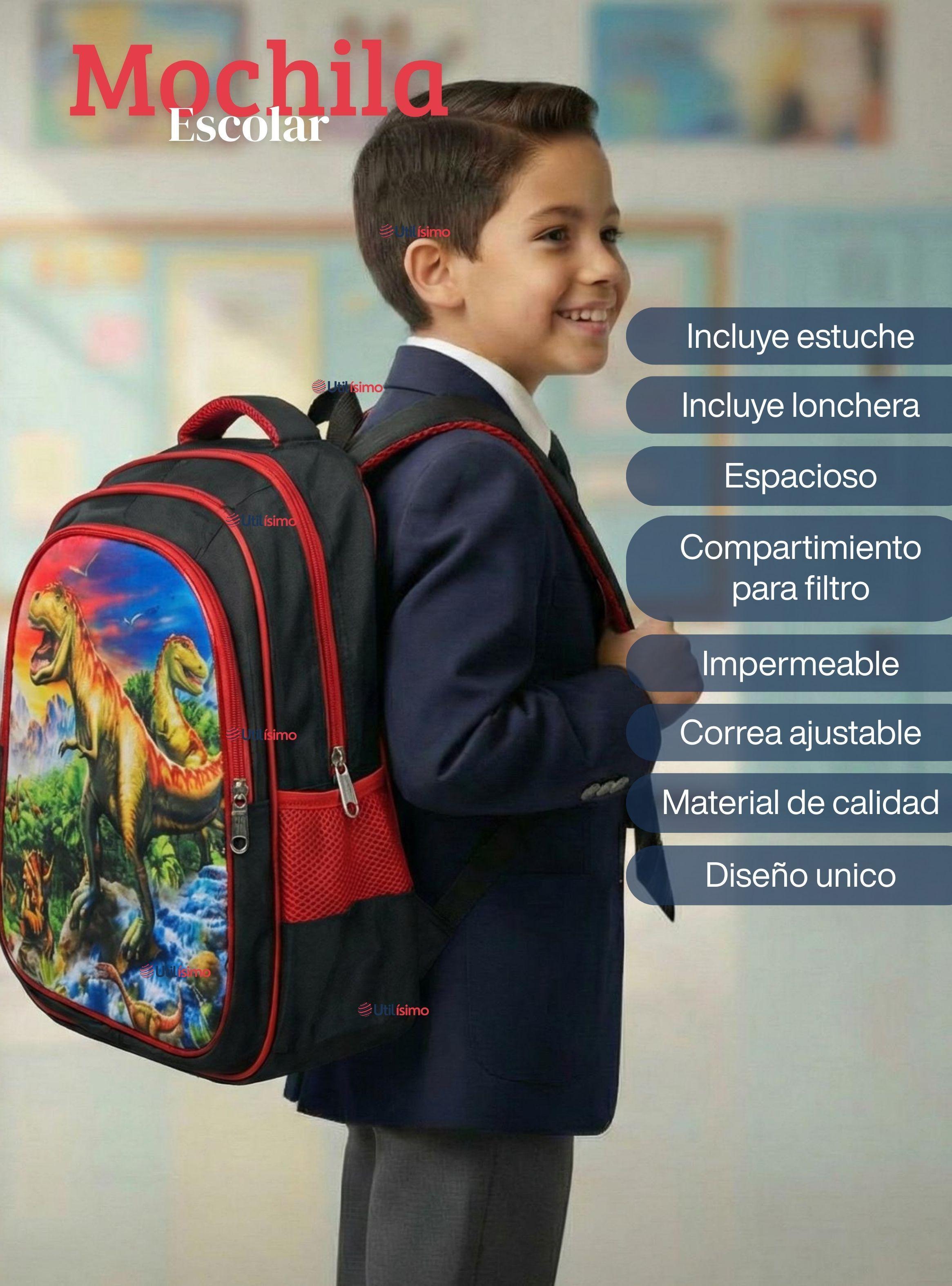 Mochila Escolar Con Ruedas Desmontables Diseño 3D + Estuche y Lonchera Niño Poliéster Dinosaur-2