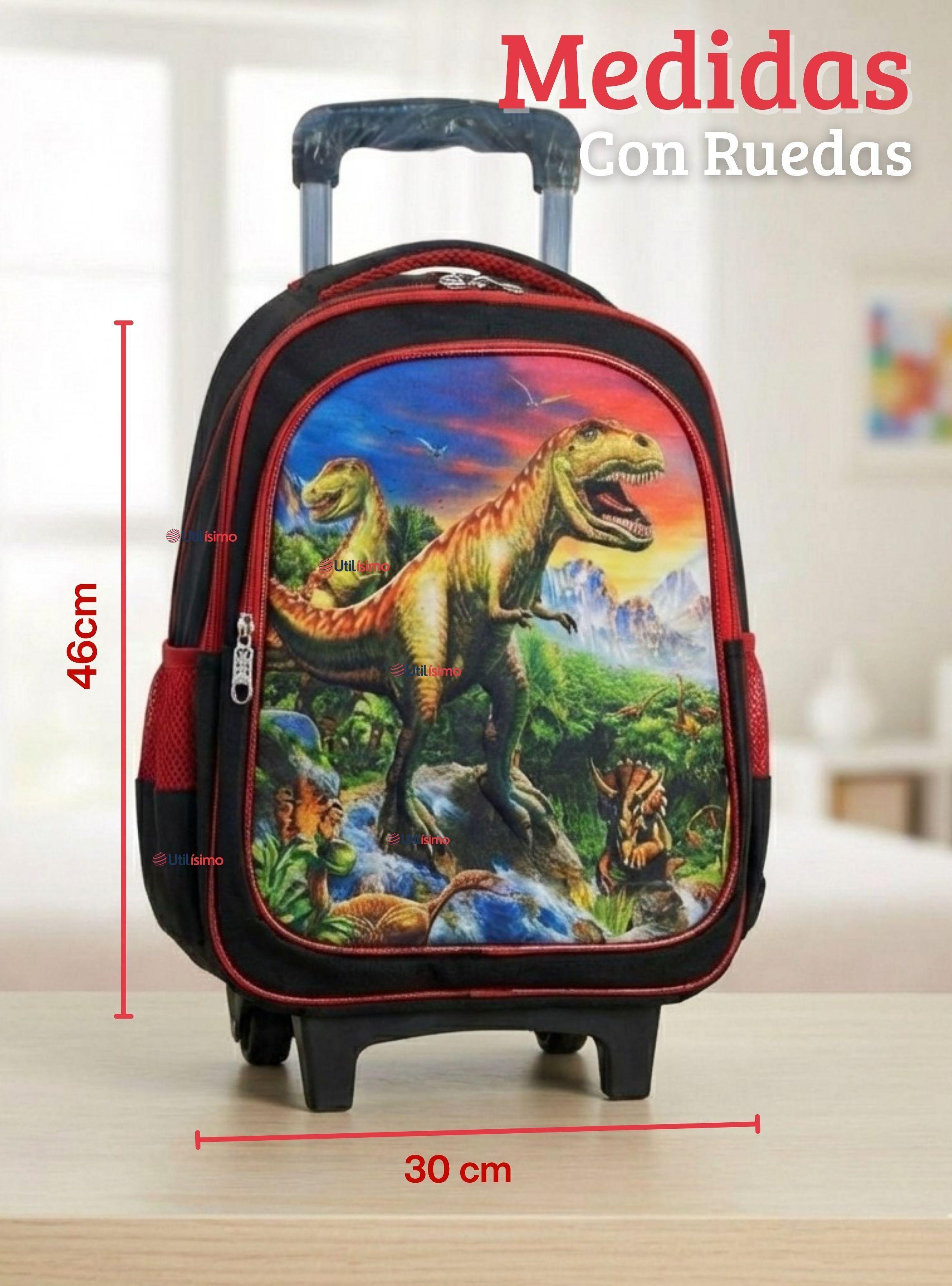 Mochila Escolar Con Ruedas Desmontables Diseño 3D + Estuche y Lonchera Niño Poliéster Dinosaur-3