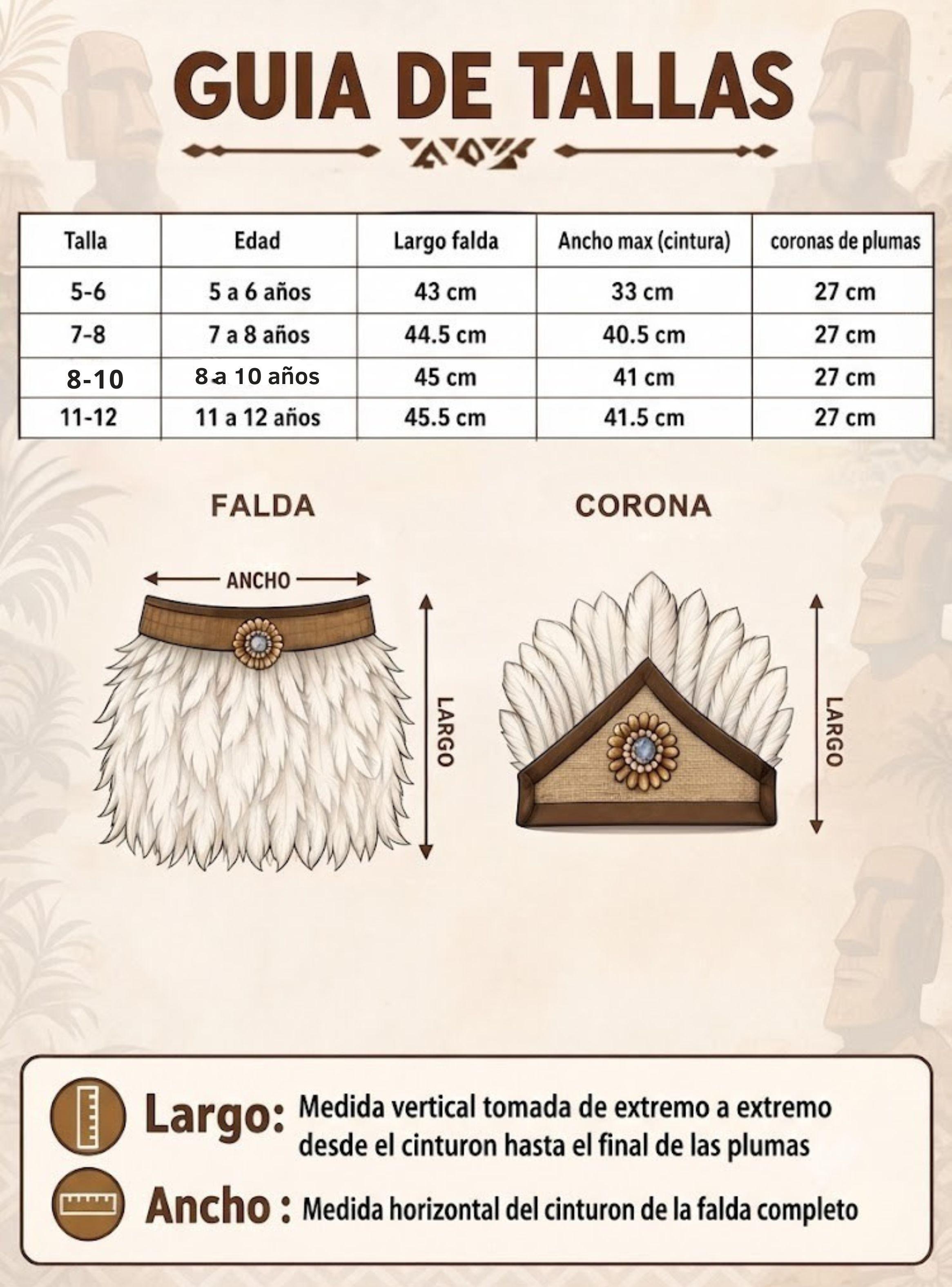 Traje Pascuense Blanco Con Plumas 3 Piezas Típico Niñas Rapa Nui Fiestas Patrias-2