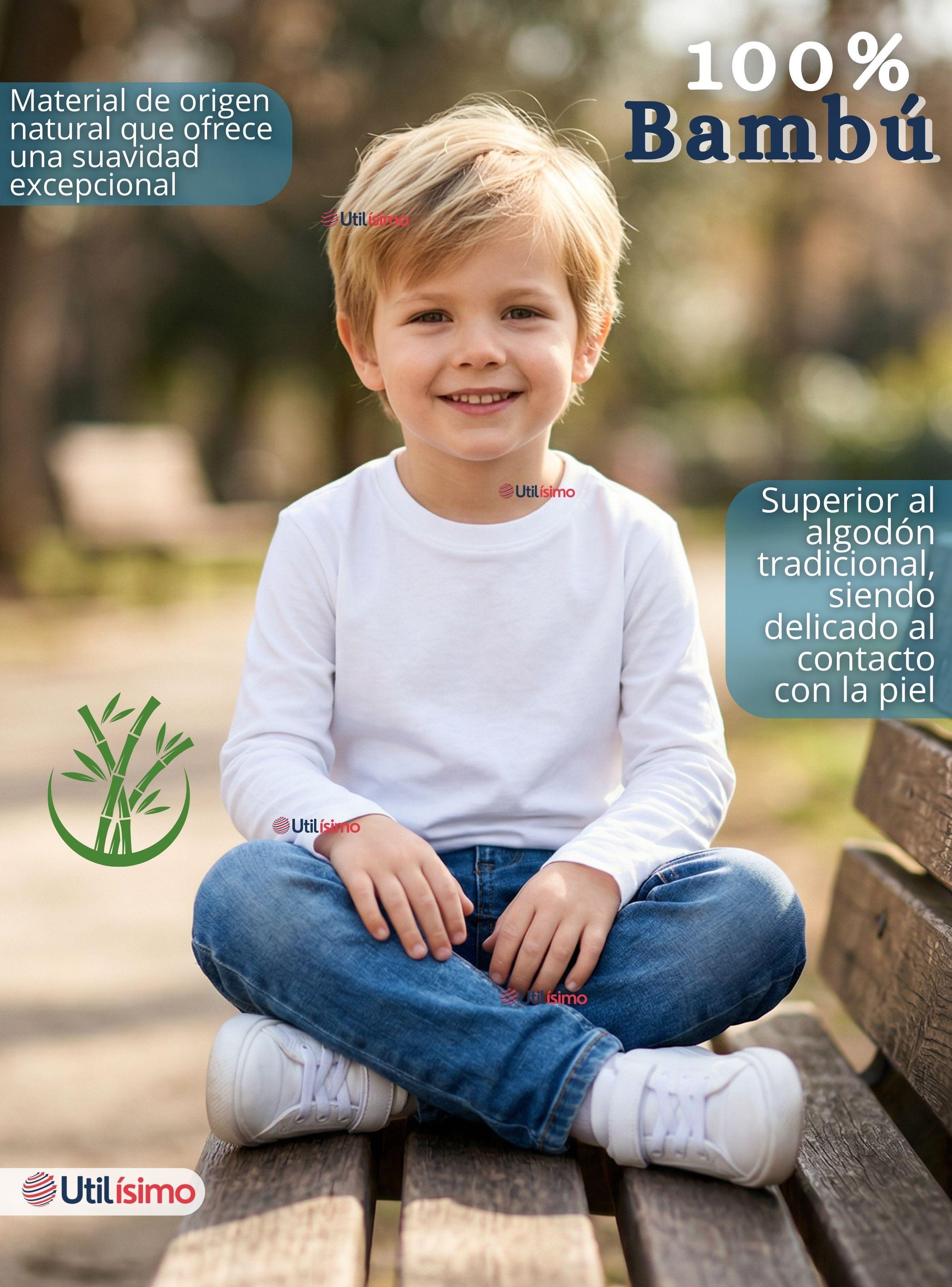 Polera Camiseta Bambú Cuello Redondo Primera Capa Manga Larga de Colores Surtidos Niños-3