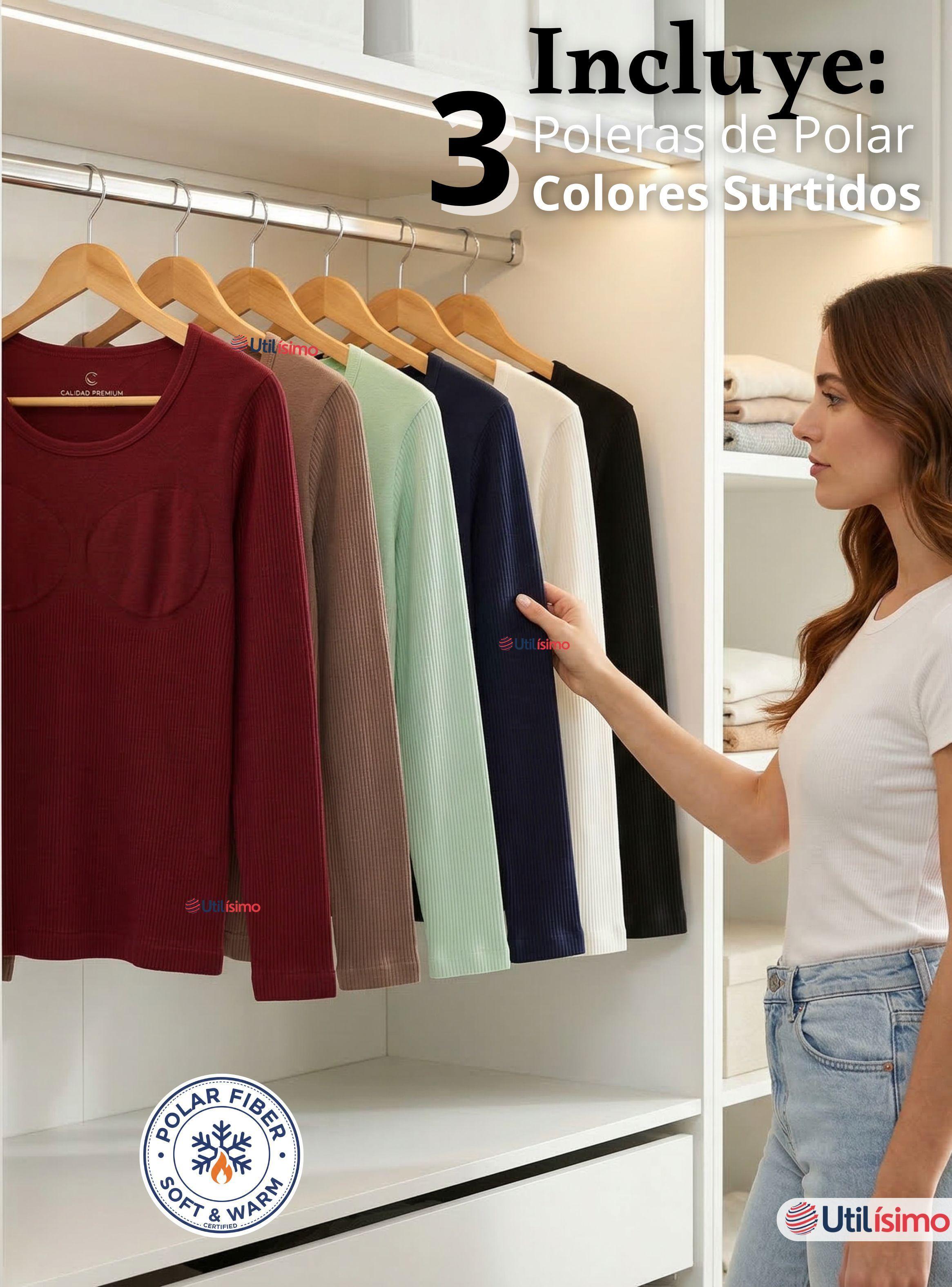 Pack 3 Camiseta Polera Polar Reductora Primera Capa Acanalada Manga Larga Colores Surtidos Mujer-2