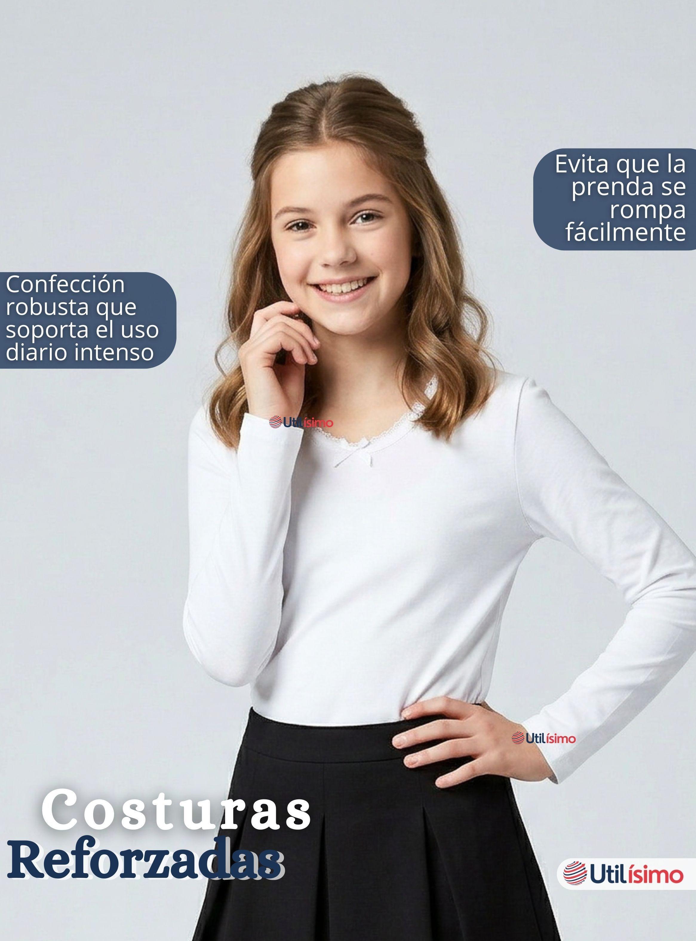 Pack 3 Camiseta Polera Algodón Cuello Redondo Primera Capa Manga Larga Color Surtidos Niña Juvenil-6