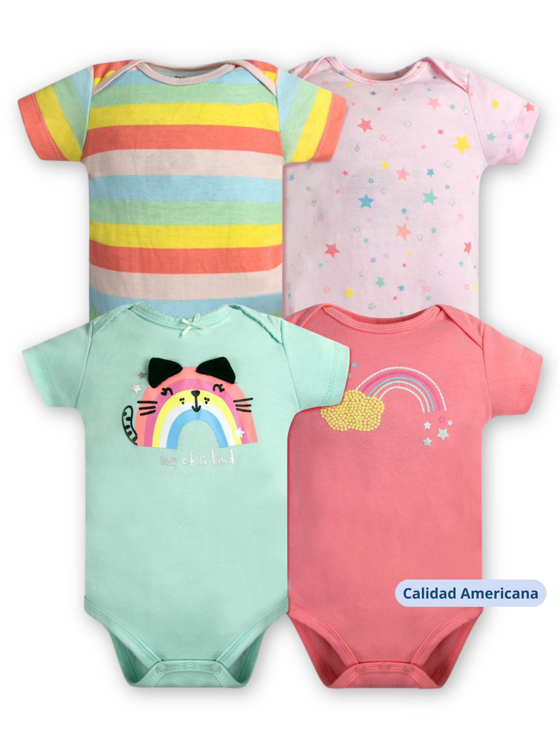 Pack 4 Bodys Niña Manga Corta Tedmimak 100% Algodón Arcoiris-3