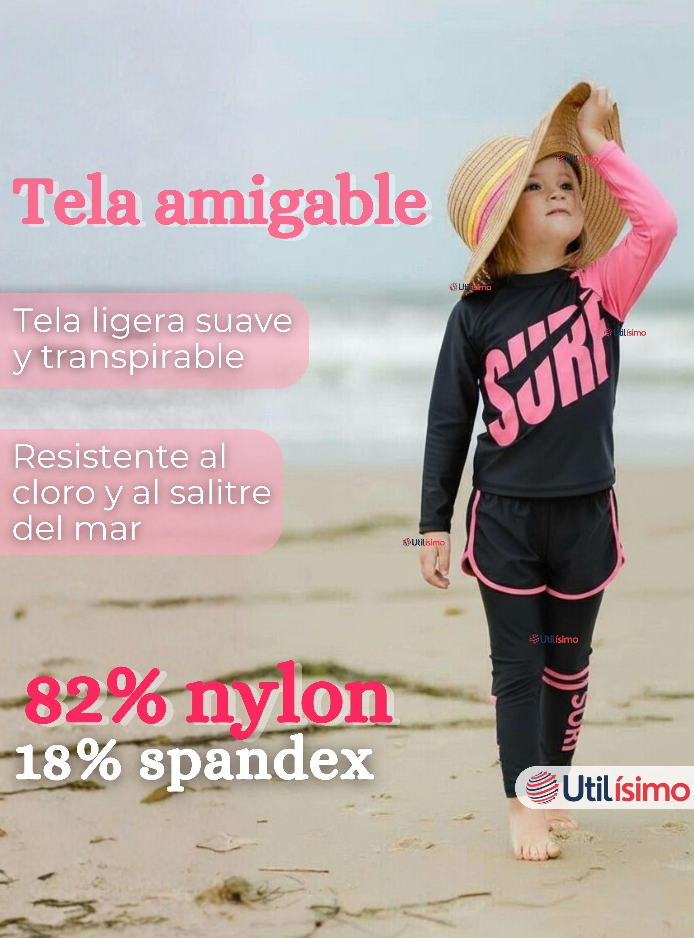 Traje de Baño Manga Larga Pantalón Largo Pantalón Corto 3 Piezas Para Niñas 3 a 11 años Black -2