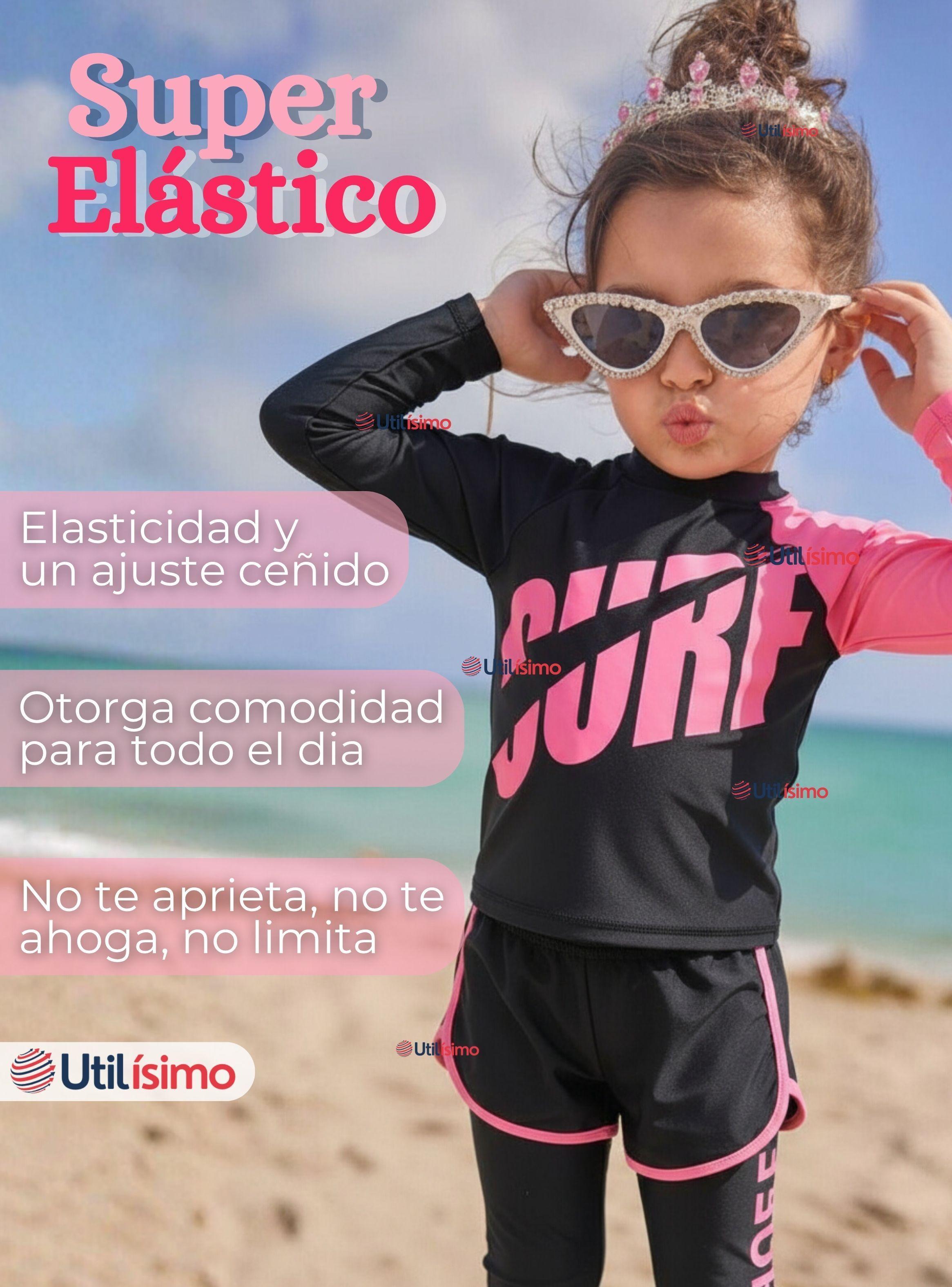 Traje de Baño Manga Larga Pantalón Largo Pantalón Corto 3 Piezas Para Niñas 3 a 11 años Black -5