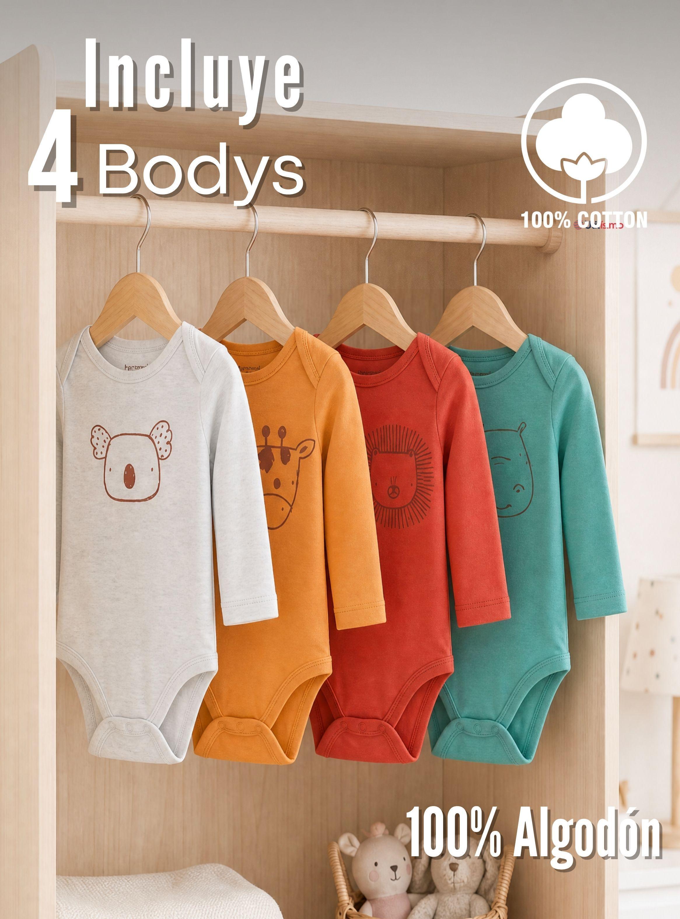 Pack 4 Bodys Manga Larga 100% Algodón Tedmimak Bebé Sweet Nature-2