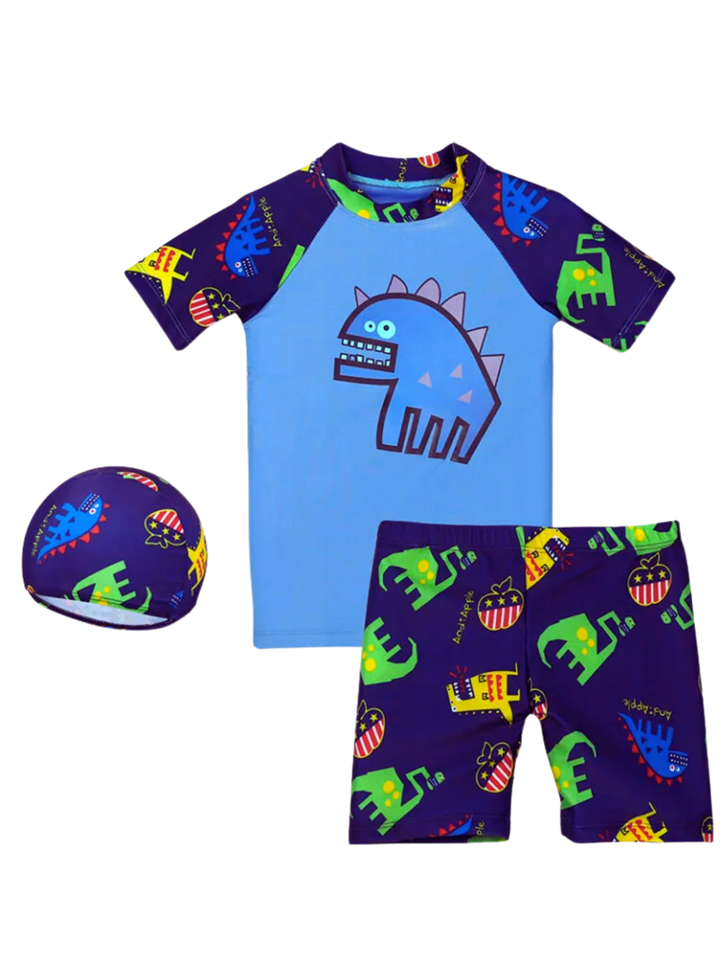 Traje De Baño 3 Piezas Manga Corta Jump Kids Dinosaurios Azul Oscuro-0