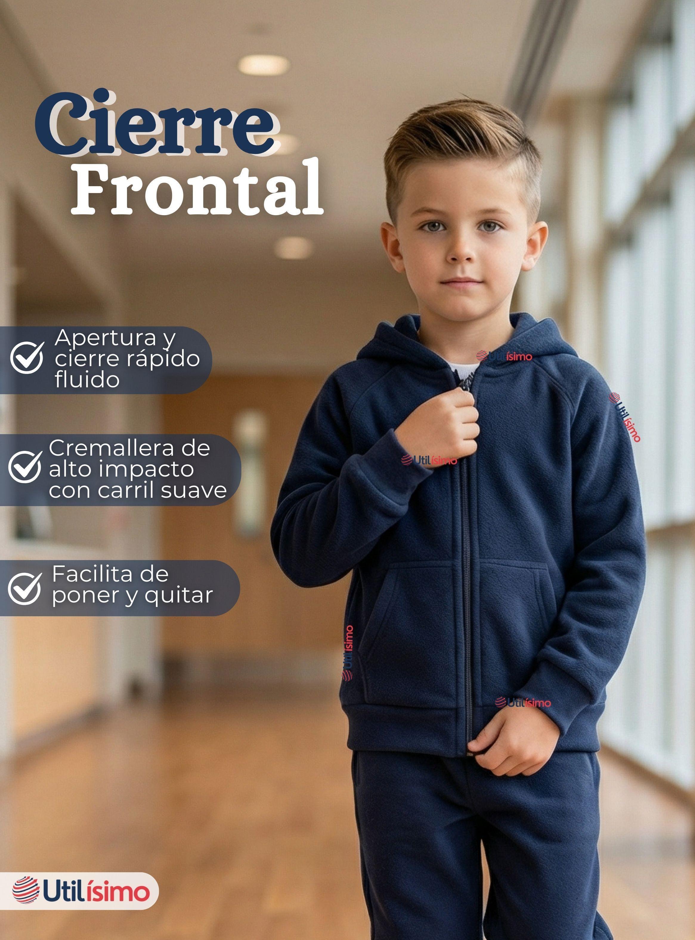 Polerón Escolar Polar Con Capucha Niño Unisex de Color Azul 5 a 12 años-3