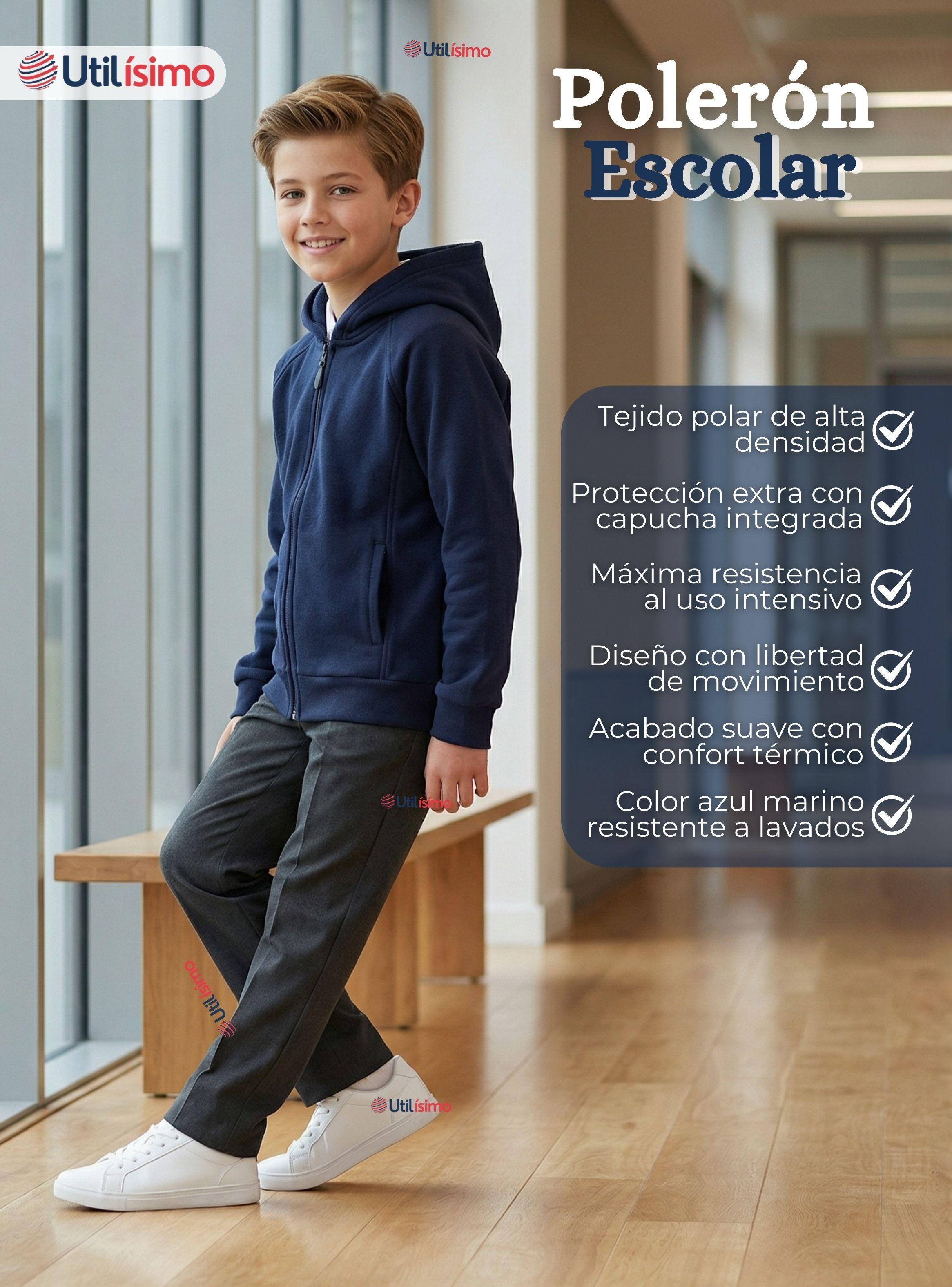 Polerón Escolar Polar Con Capucha Niño Unisex de Color Azul 5 a 12 años-4