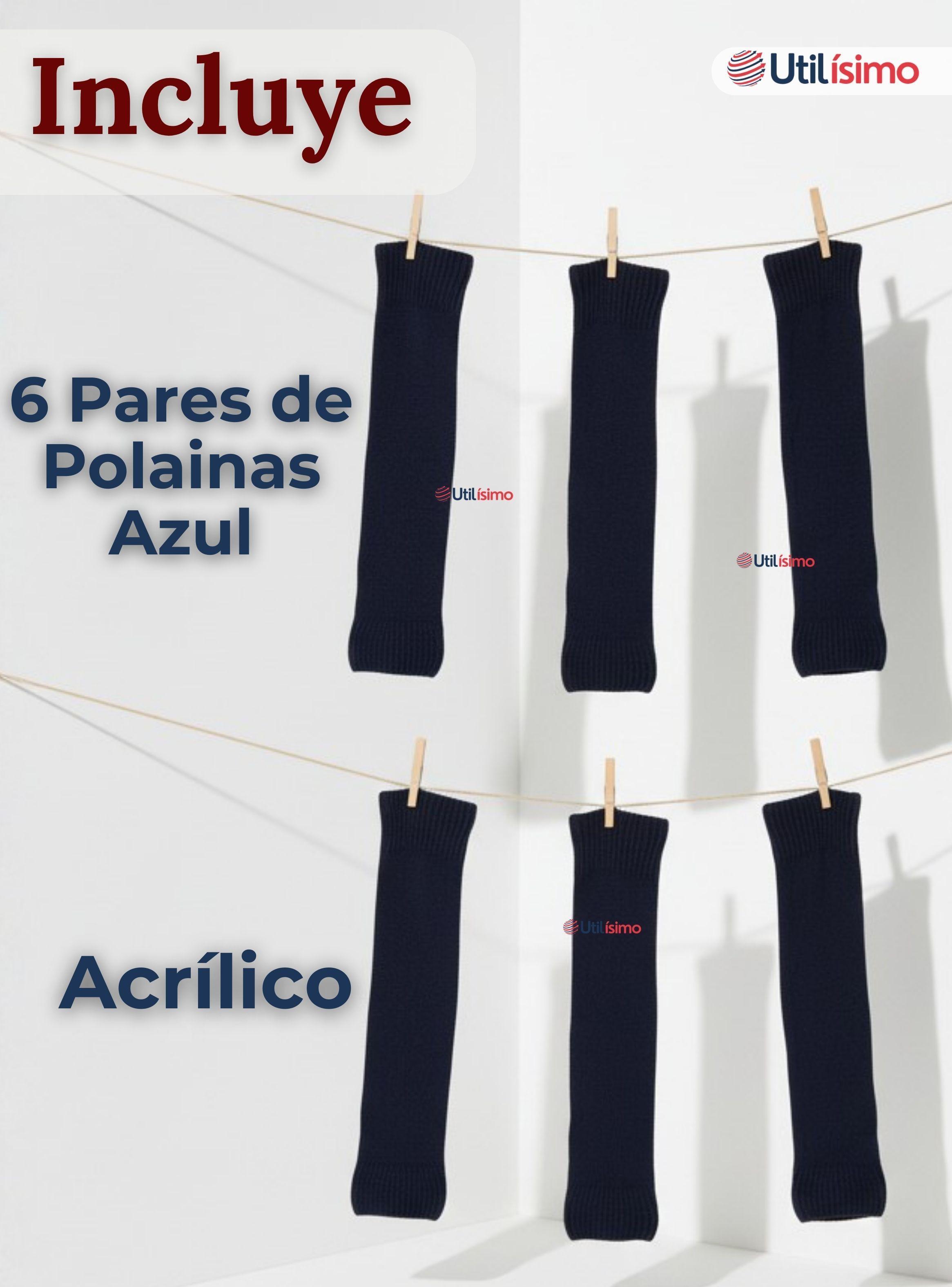 Pack 6 Polainas Escolares Invierno Abrigadoras Niña Azul Acrílico-2