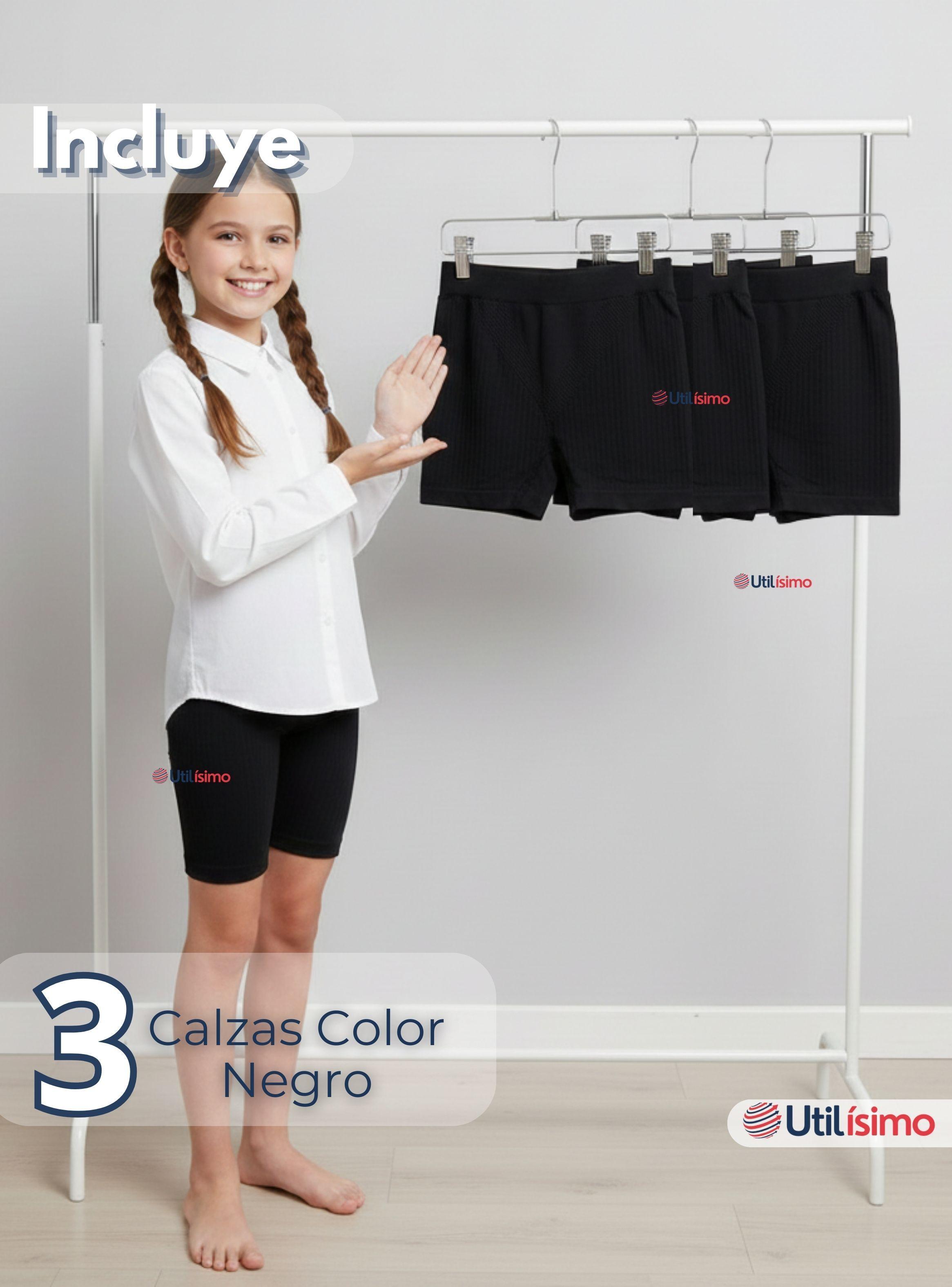 Pack 3 Calzas Cortas Escolar Pata Deportivas para Niñas y Juvenil Color Negro-2