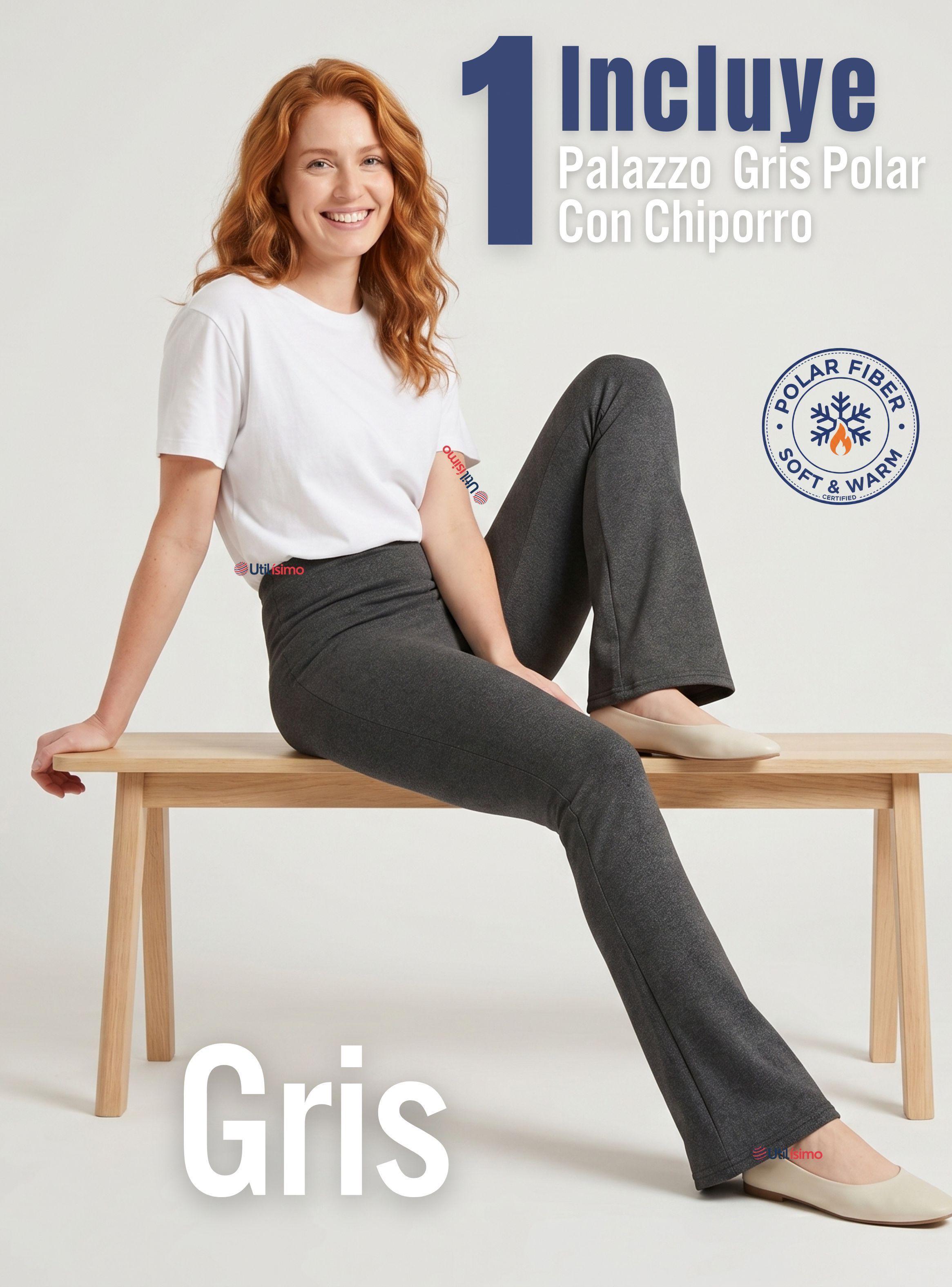 Calza Polar Con Chiporro Palazzo Mujer Elasticada Térmica Gris Oscuro-2