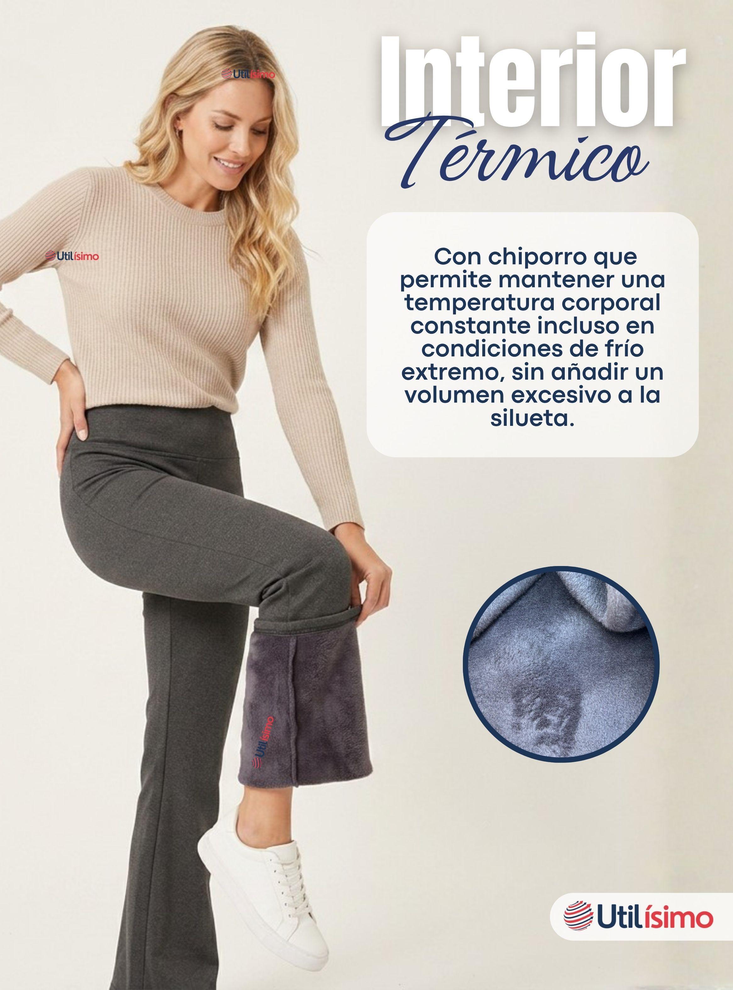 Calza Polar Con Chiporro Palazzo Mujer Elasticada Térmica Gris Oscuro-5