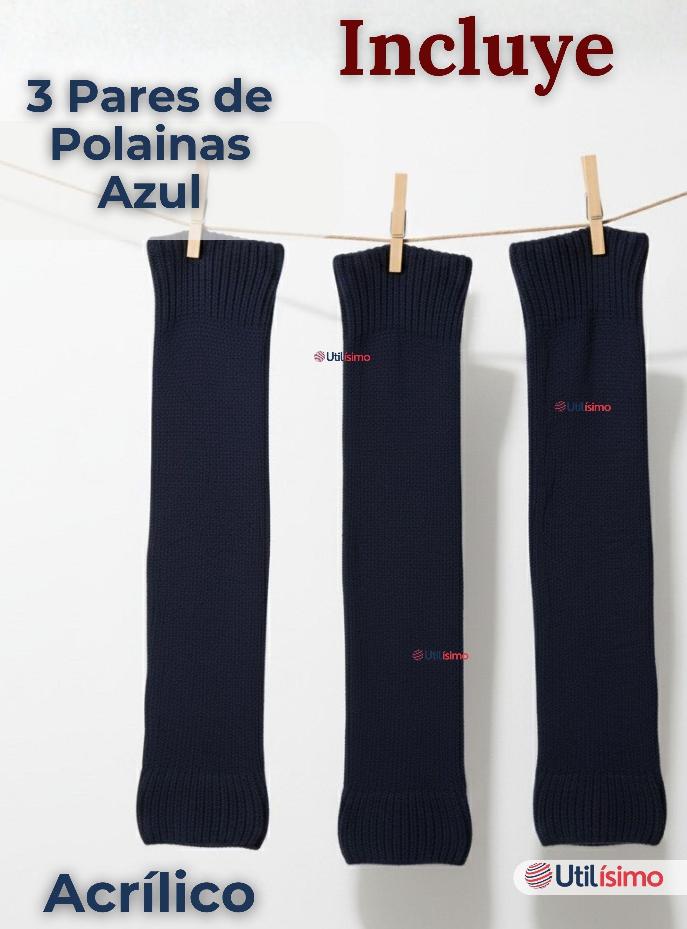 Pack 3 Polainas Escolares Invierno Abrigadoras para Niña Color Azul Acrílico-2
