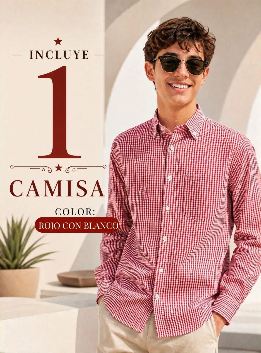 Camisa Cuadrille Rojo Casual Fiestas Patrias Juvenil-2