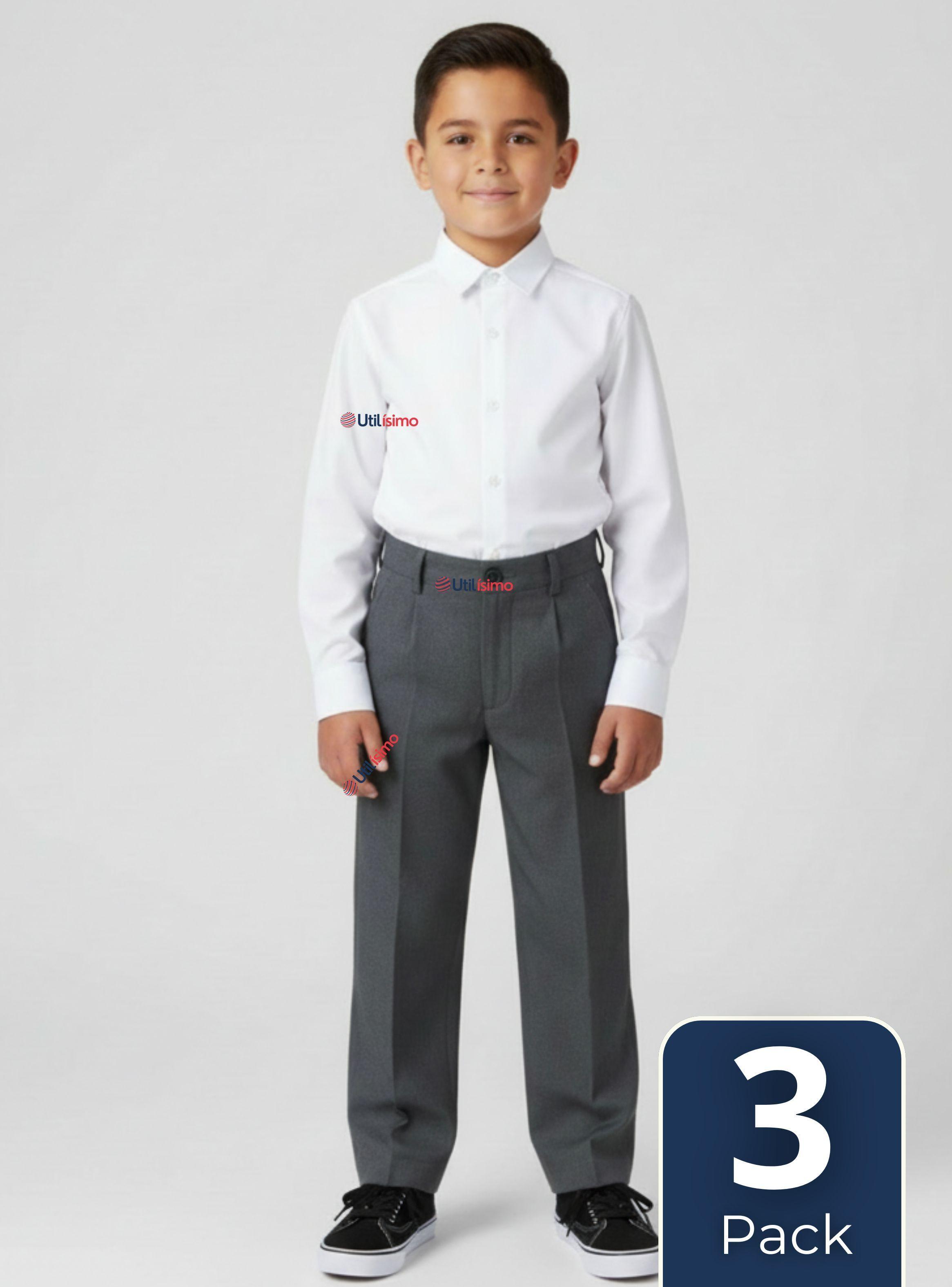 Pak 3 Pantalones Escolares Colegio Clásico Color Gris para Niños-3