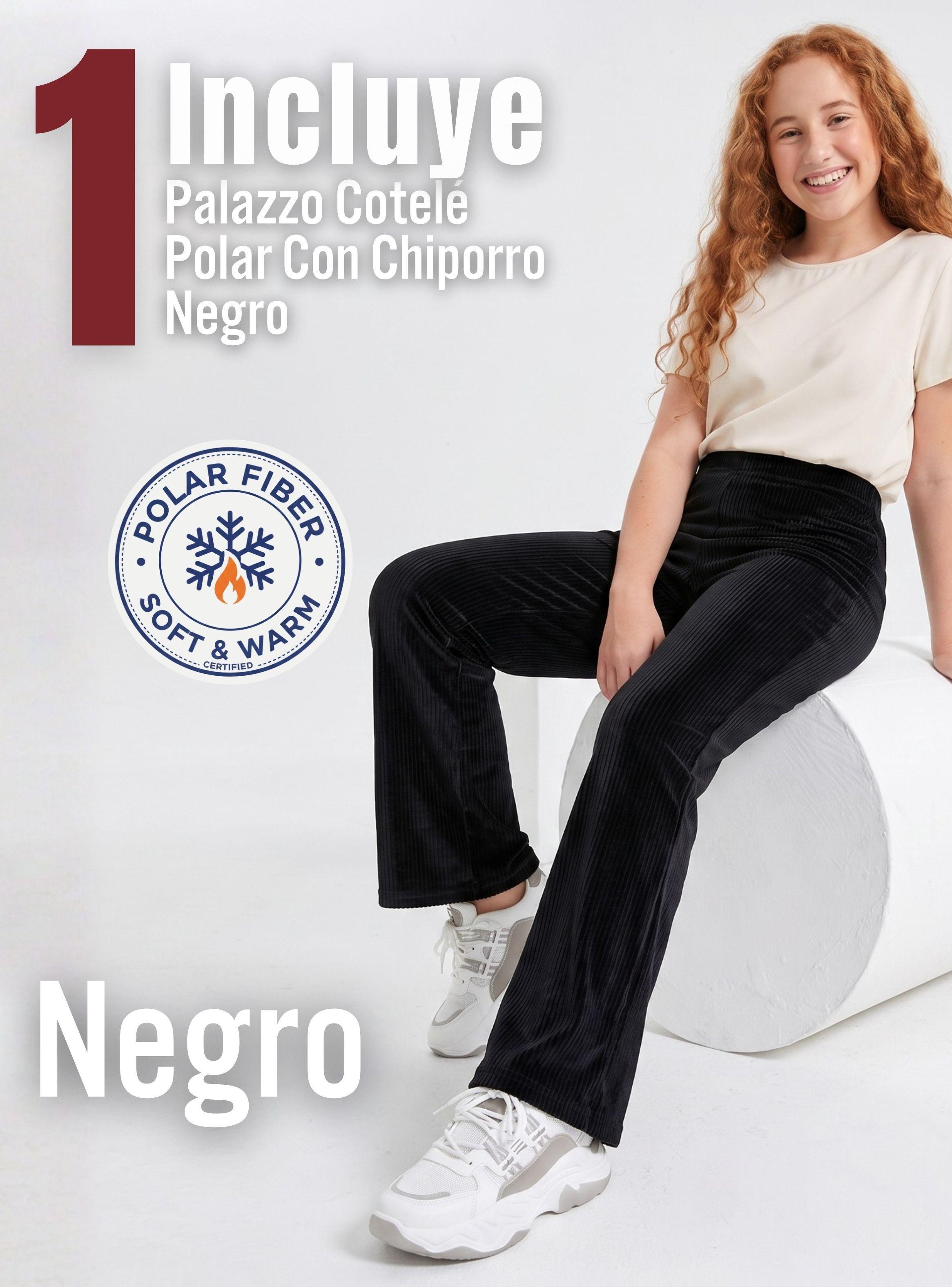 Pantalón Palazzo Polar Con Chiporro Niña Juvenil Calza Elasticada Térmica Color Negra-2