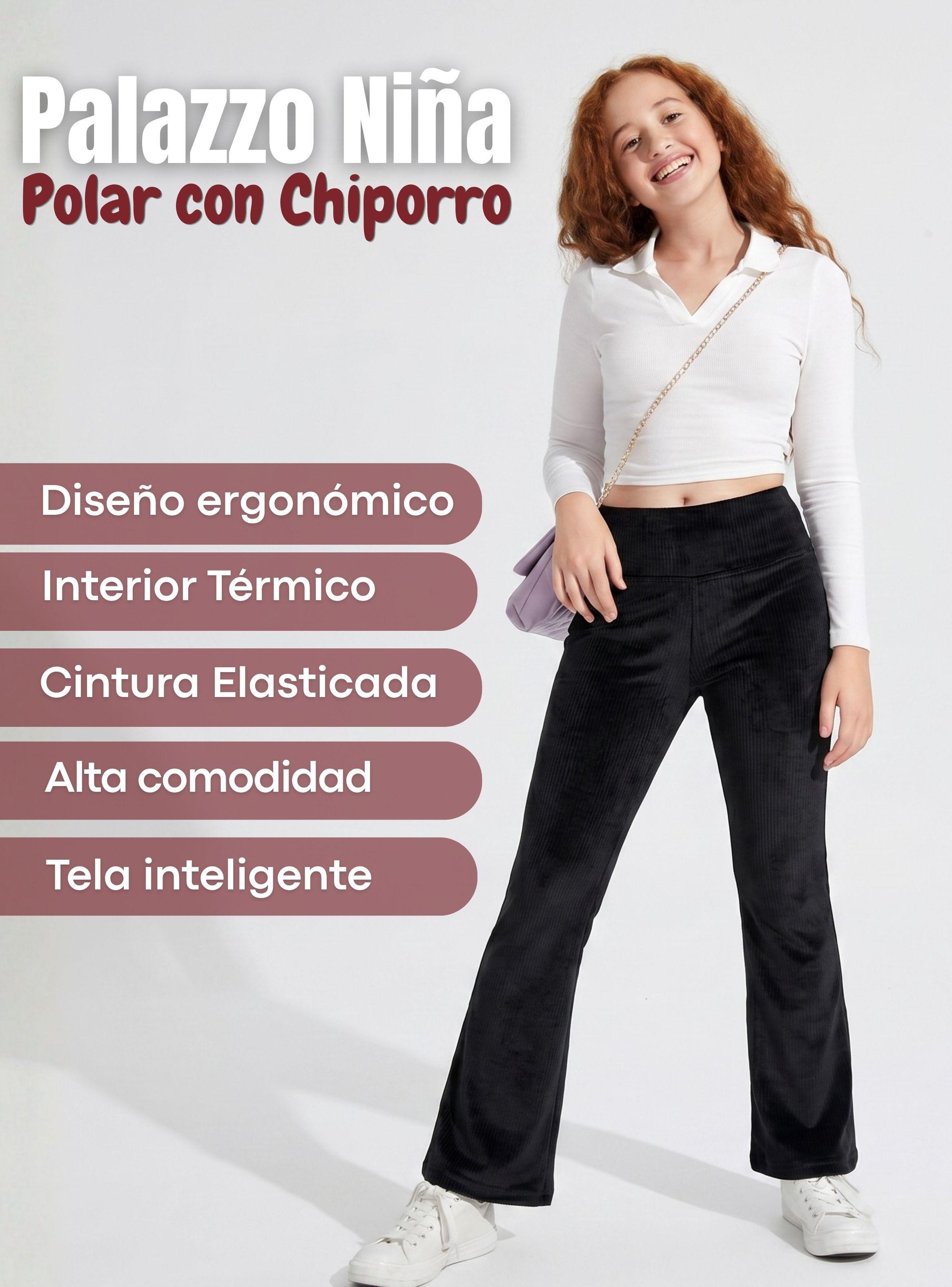 Pantalón Palazzo Polar Con Chiporro Niña Juvenil Calza Elasticada Térmica Color Negra-3