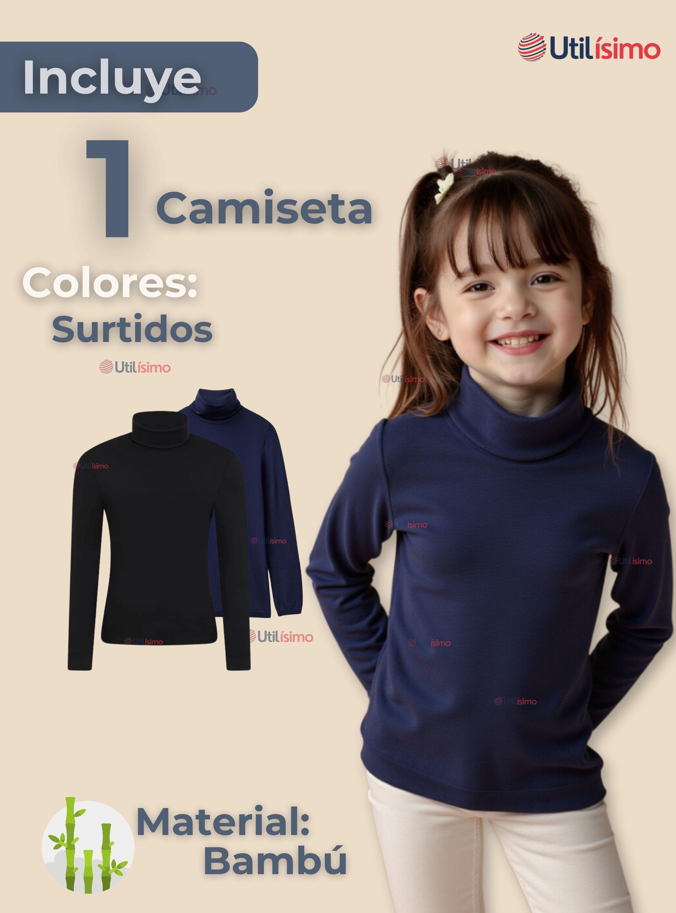 Camiseta Beatle Bambú Escolar Primera Capa Niña Polera Azul y Negro-1