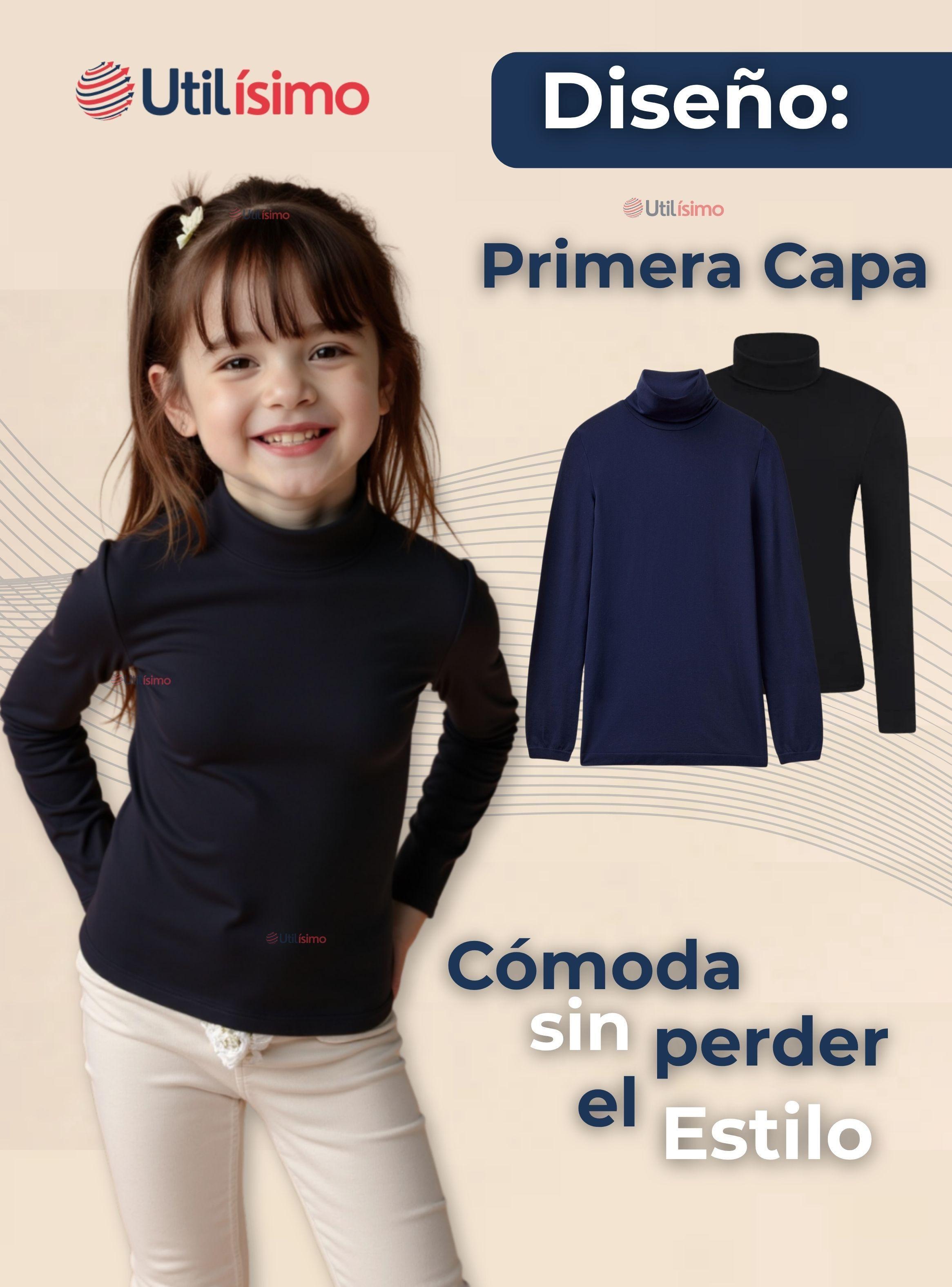 Camiseta Beatle Bambú Escolar Primera Capa Niña Polera Azul y Negro-3