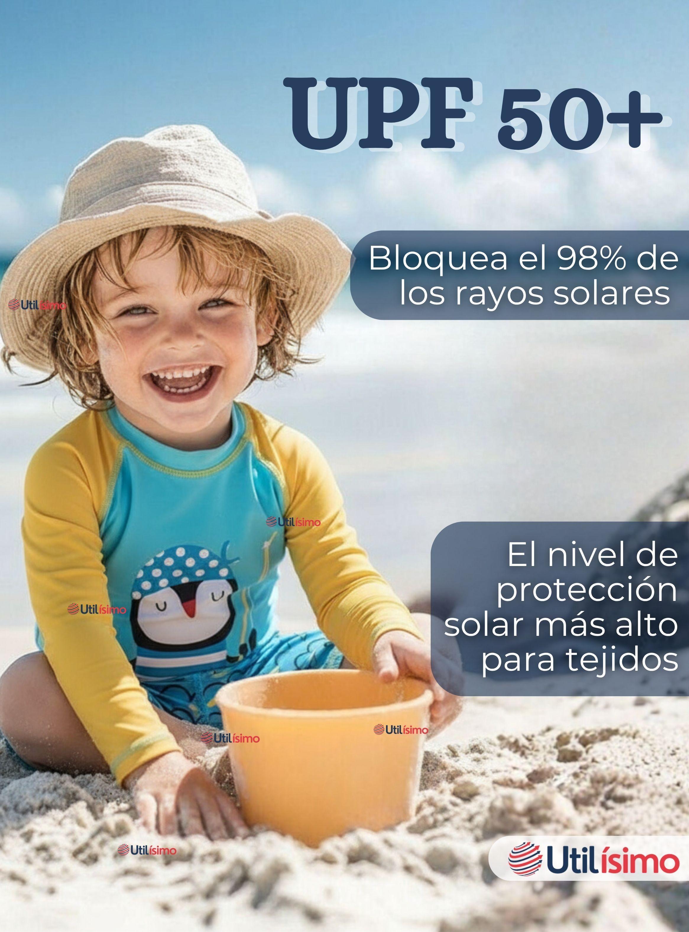 Traje de Baño Manga Larga Pantalón Corto 2 Piezas Corte Split Para Niño 3 a 9 años Blue Penguin-4