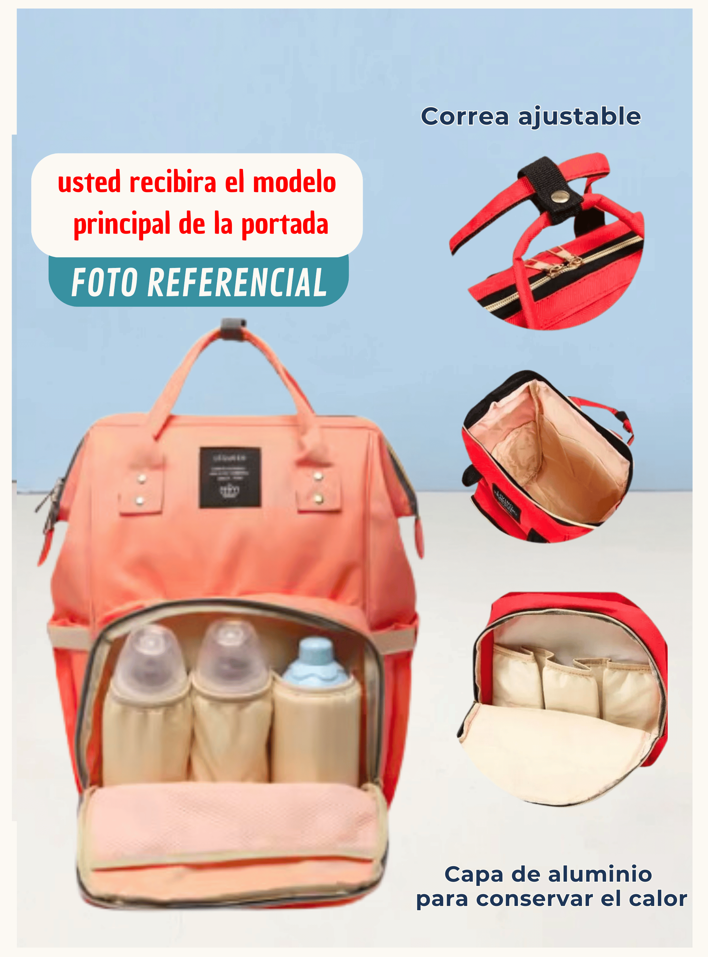Mochila Maternal Bolso Pañalera Nylon Bebé Térmica e Impermeable Fuchsia-3