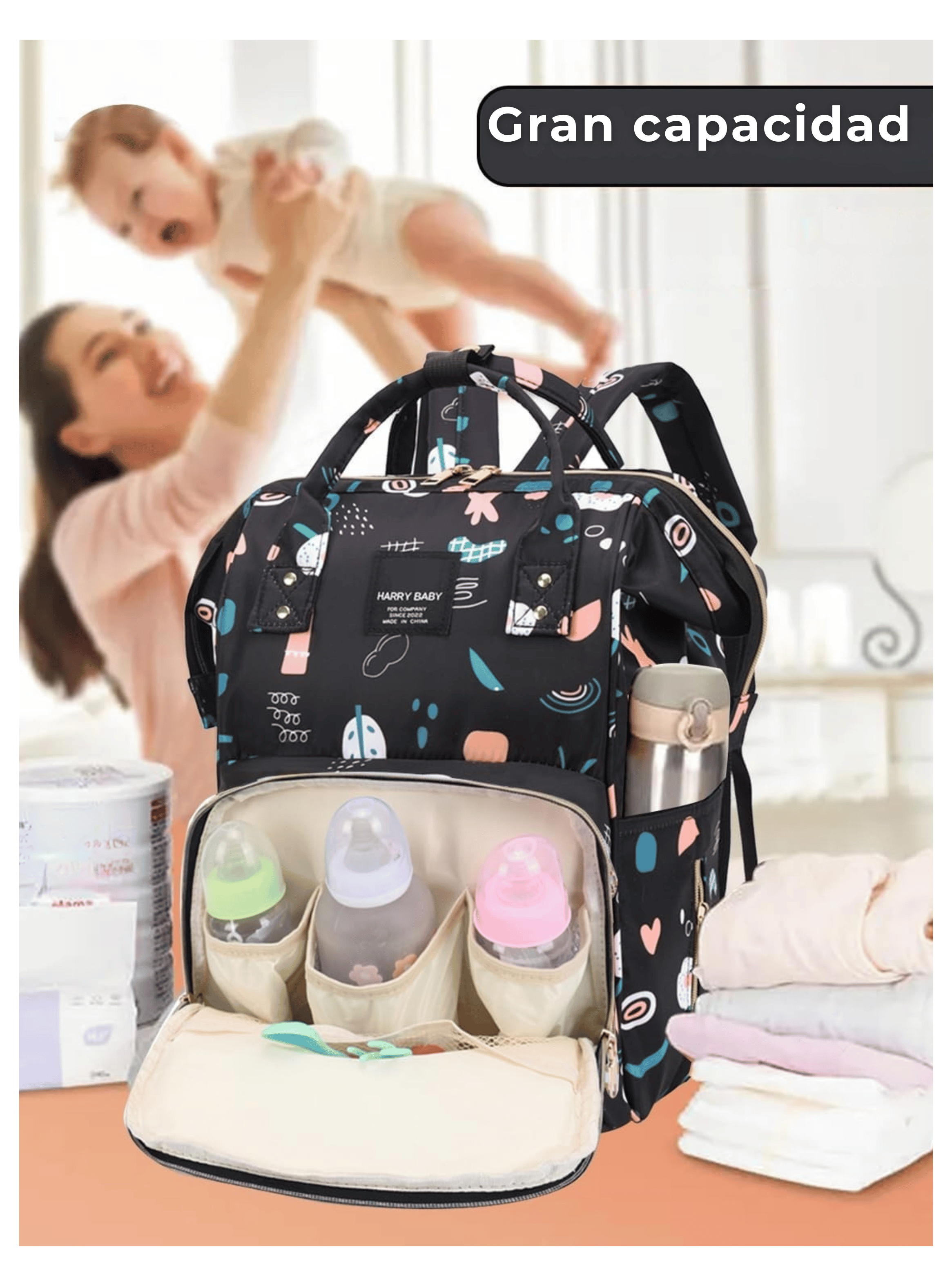 Mochila Maternal Oxford Bolso Pañalera Infantil Térmica e Impermeable Black-2