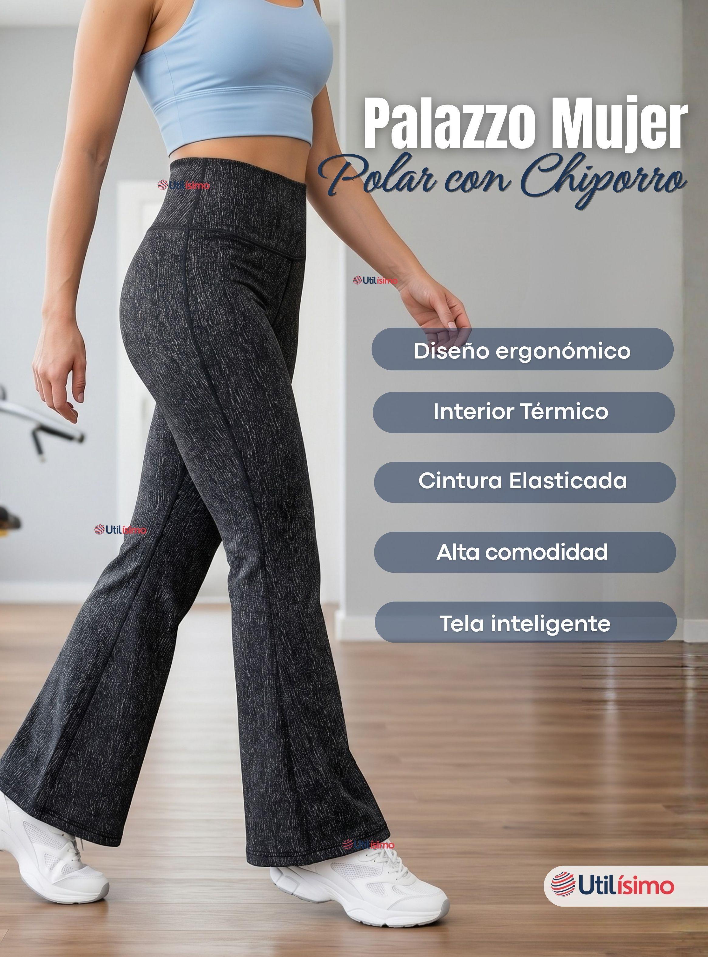 Calza Polar Con Chiporro Palazzo Mujer Elasticada Térmica Negro Jeans-3